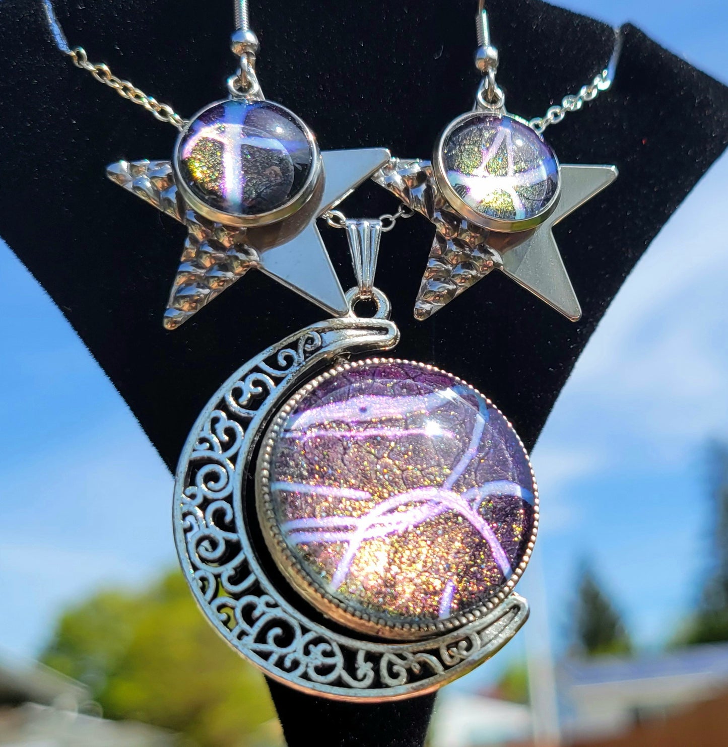 Handmade Fluid Art Earring and Necklace Set