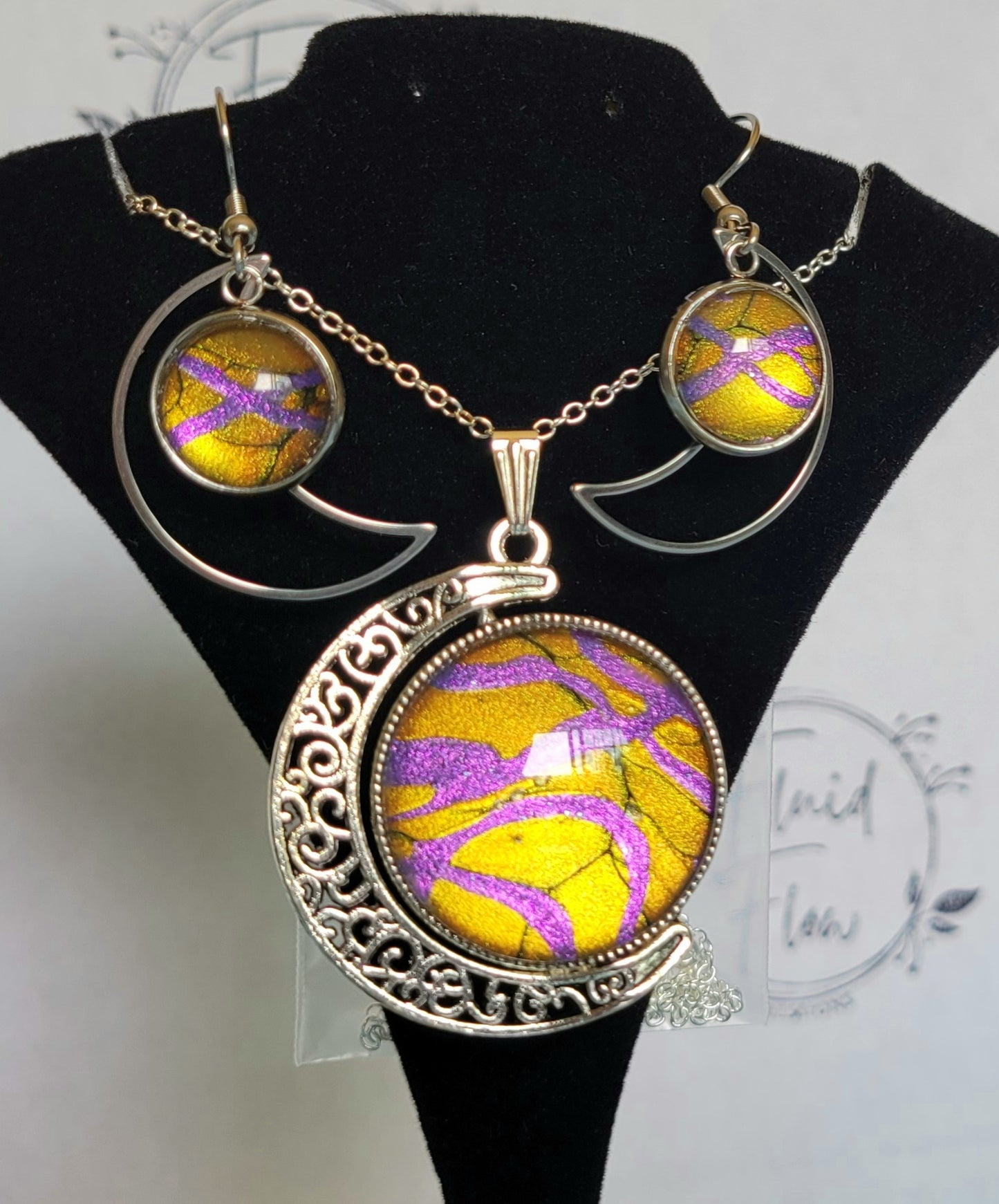 Handmade Fluid Art Earring and Necklace Set