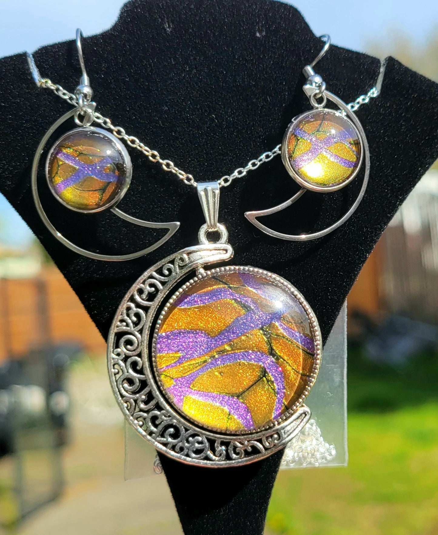 Handmade Fluid Art Earring and Necklace Set