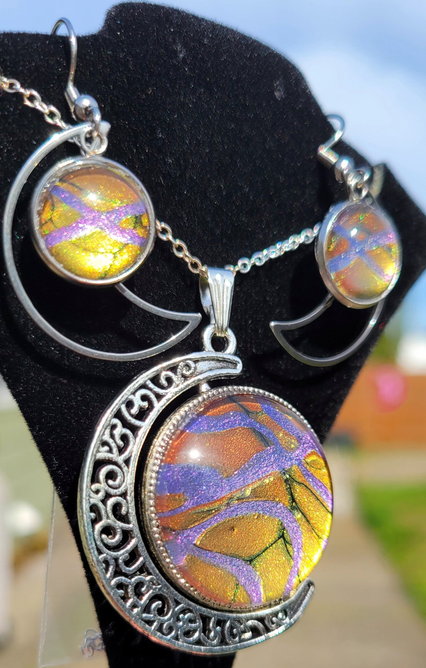 Handmade Fluid Art Earring and Necklace Set