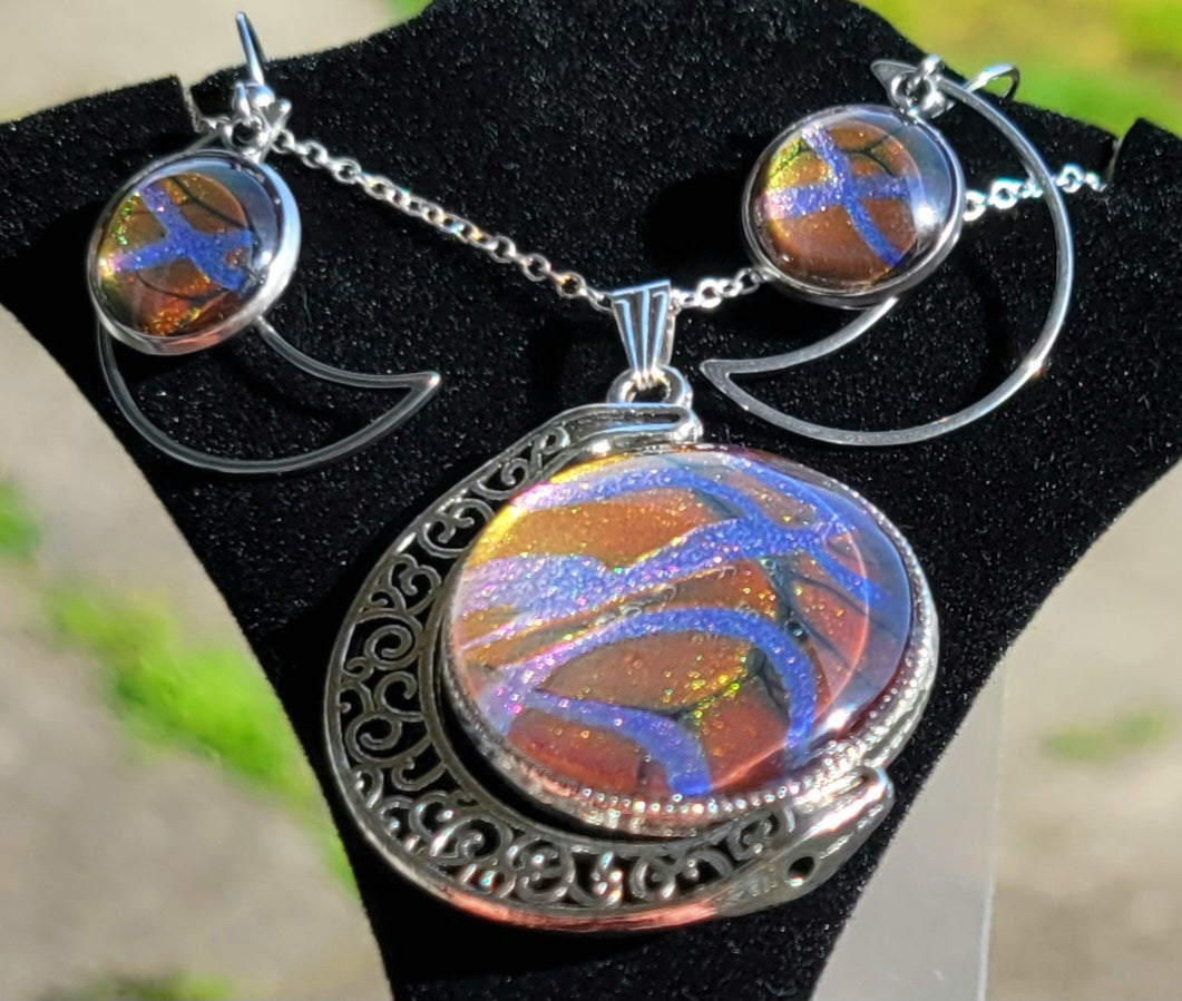 Handmade Fluid Art Earring and Necklace Set
