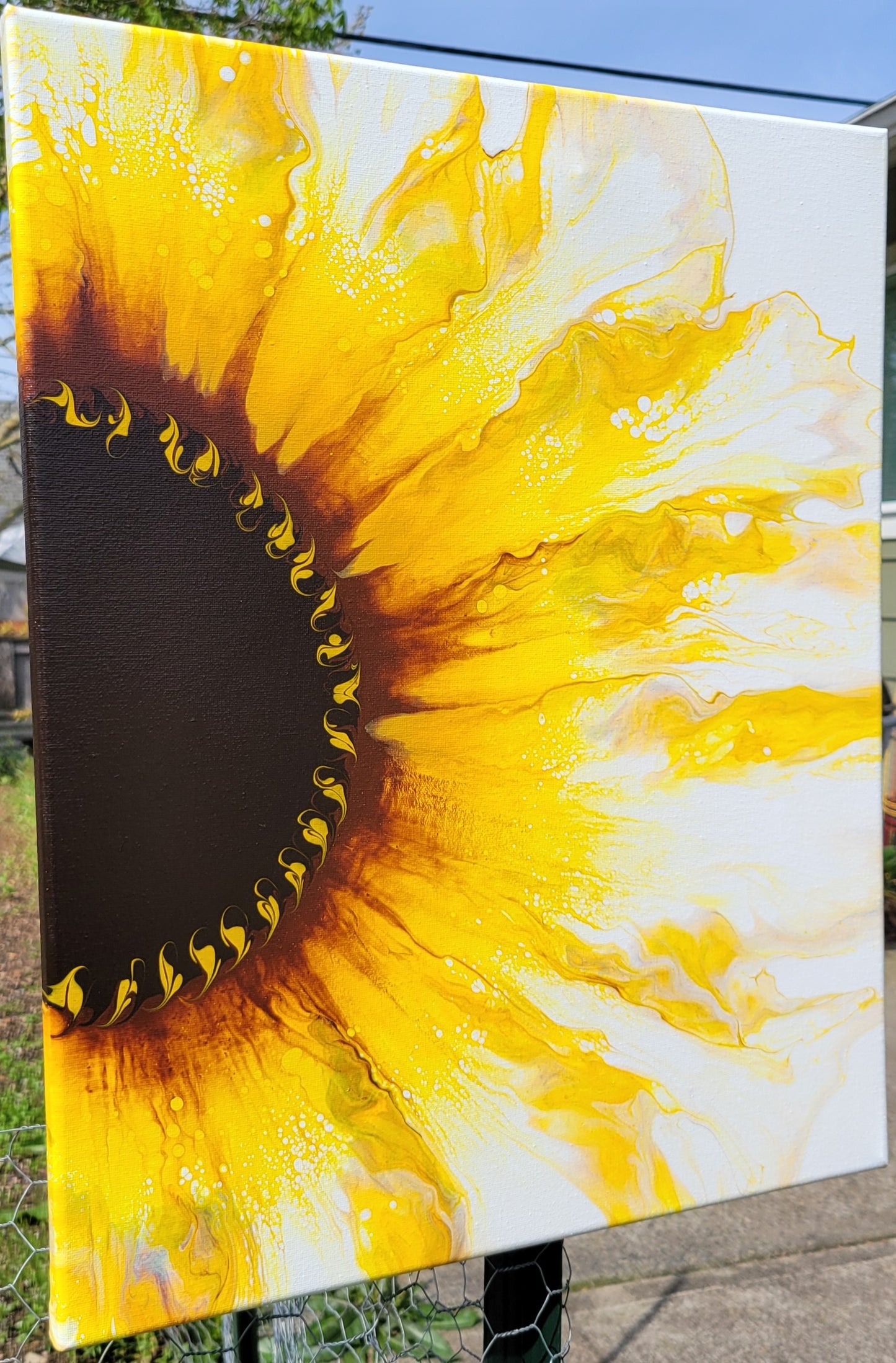 Original Fluid Art Sunflower Painting 16x20 inch