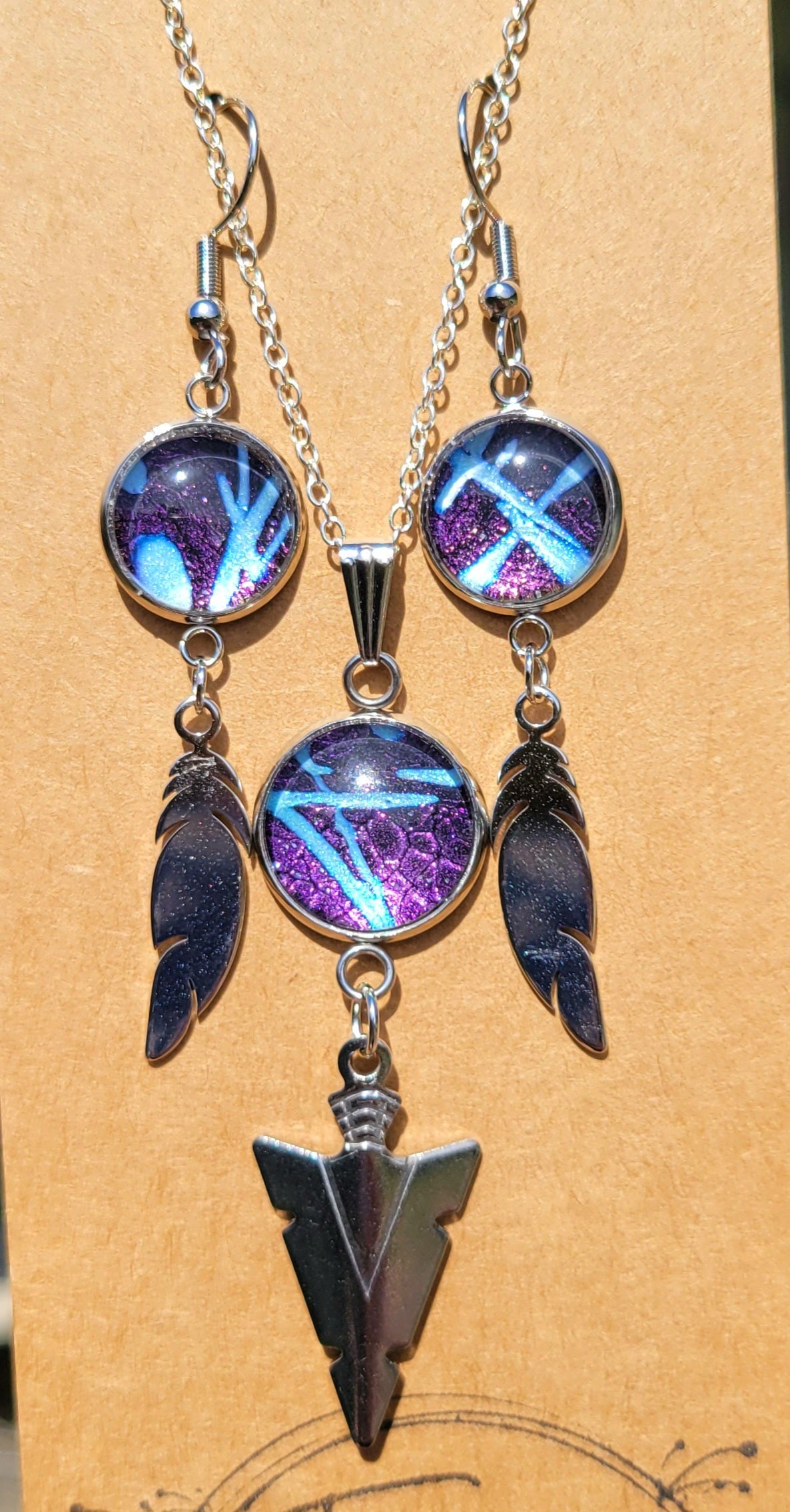 Handmade Fluid Art Earring and Necklace Set
