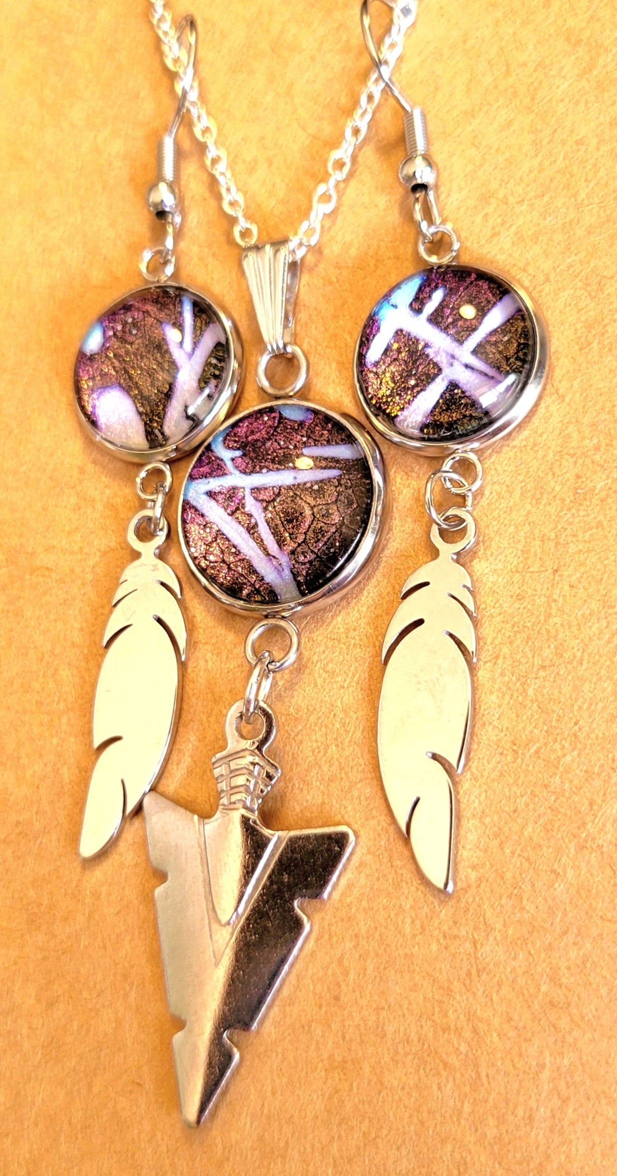 Handmade Fluid Art Earring and Necklace Set