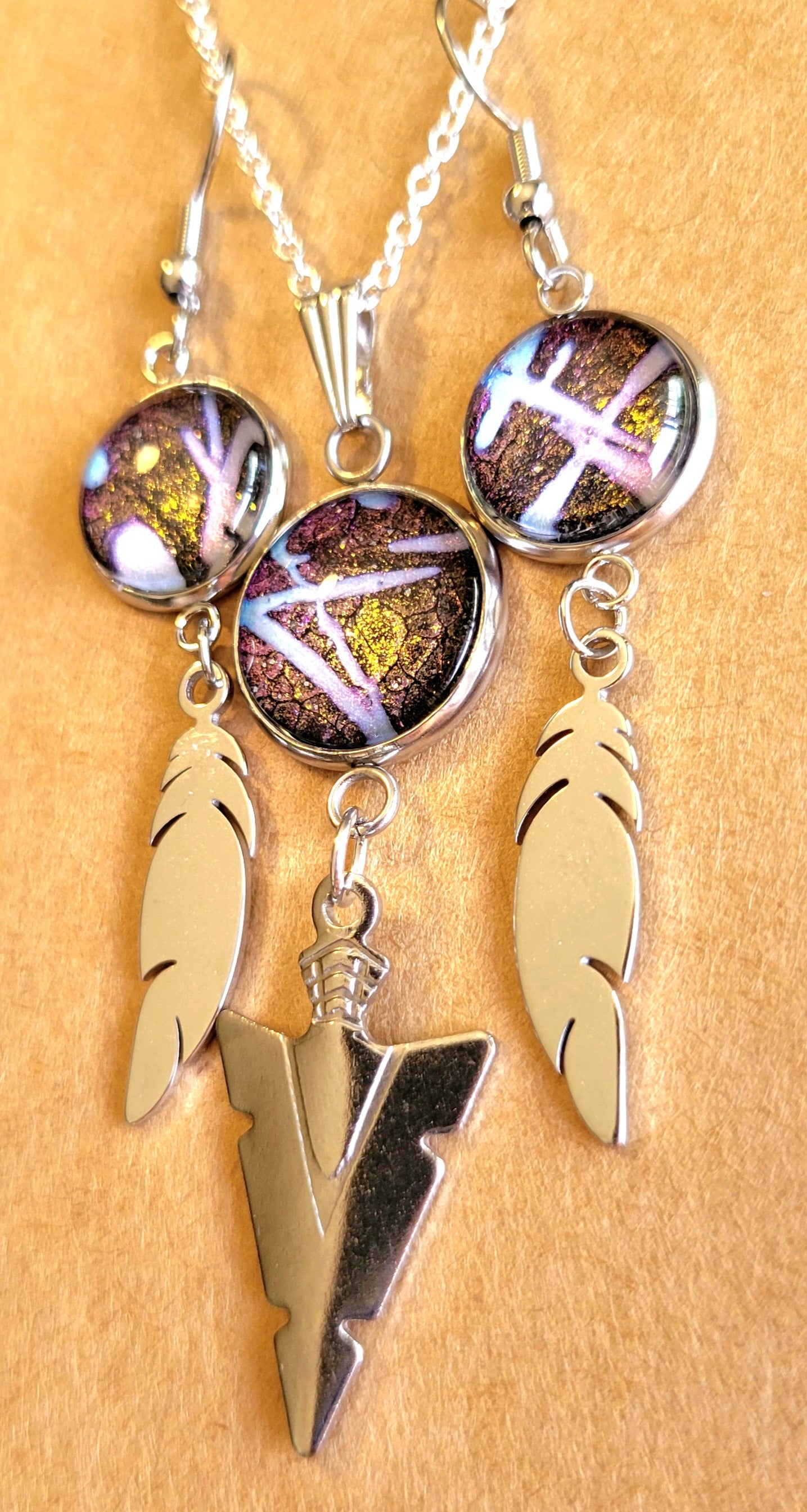 Handmade Fluid Art Earring and Necklace Set