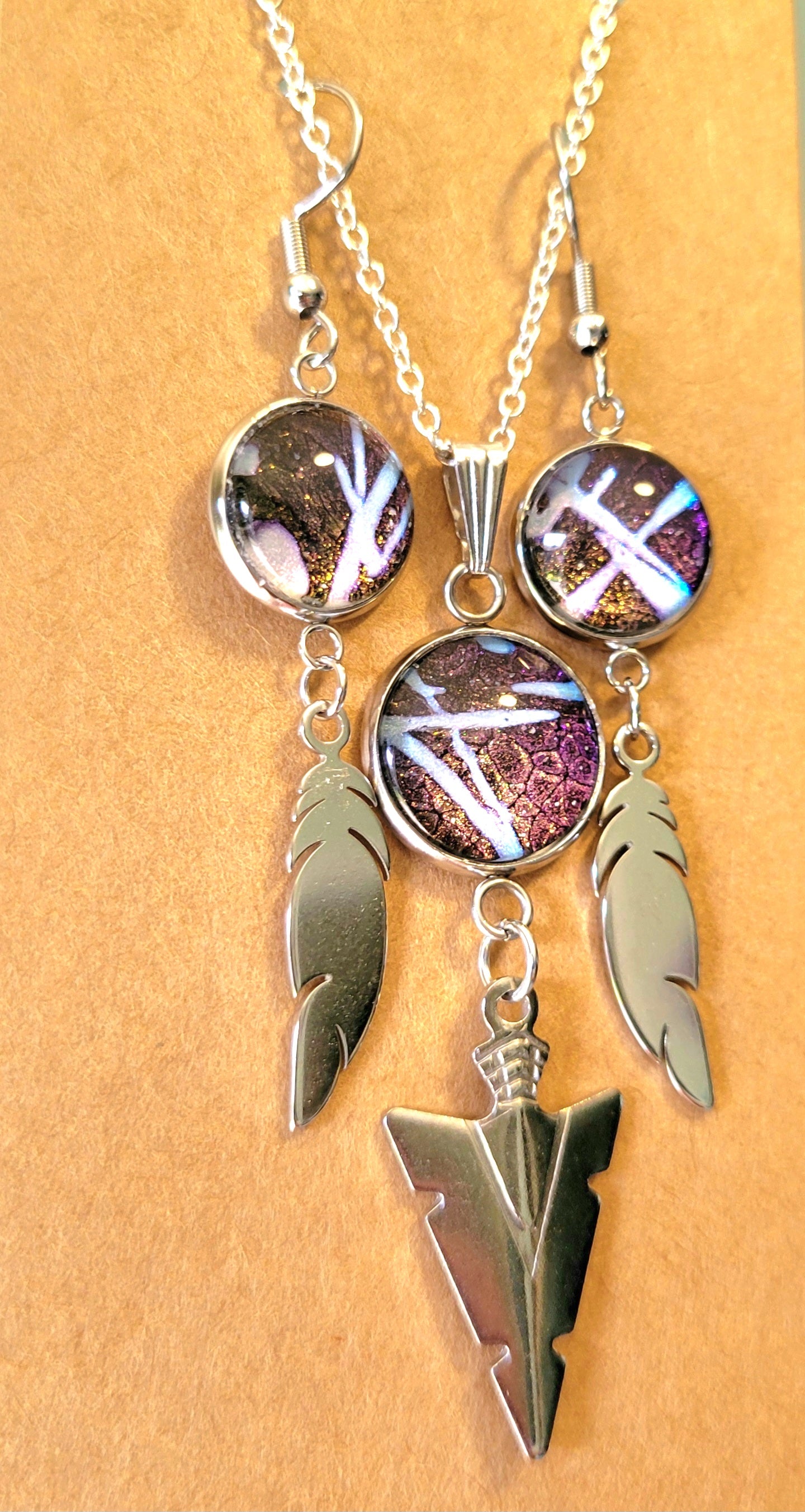 Handmade Fluid Art Earring and Necklace Set