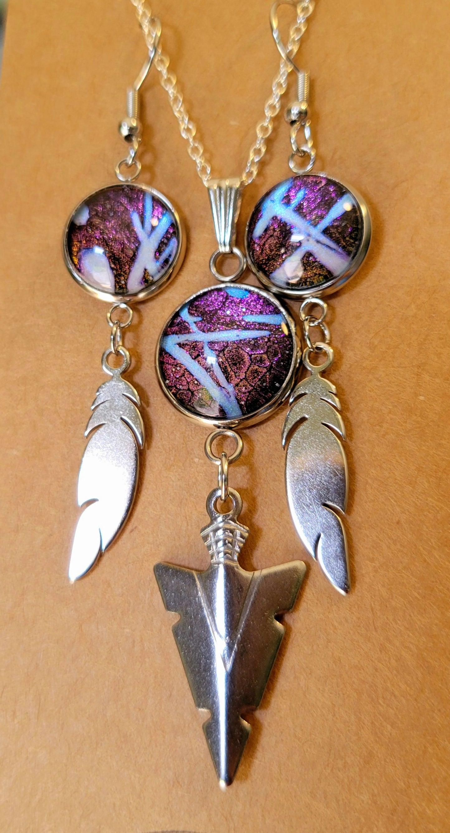 Handmade Fluid Art Earring and Necklace Set