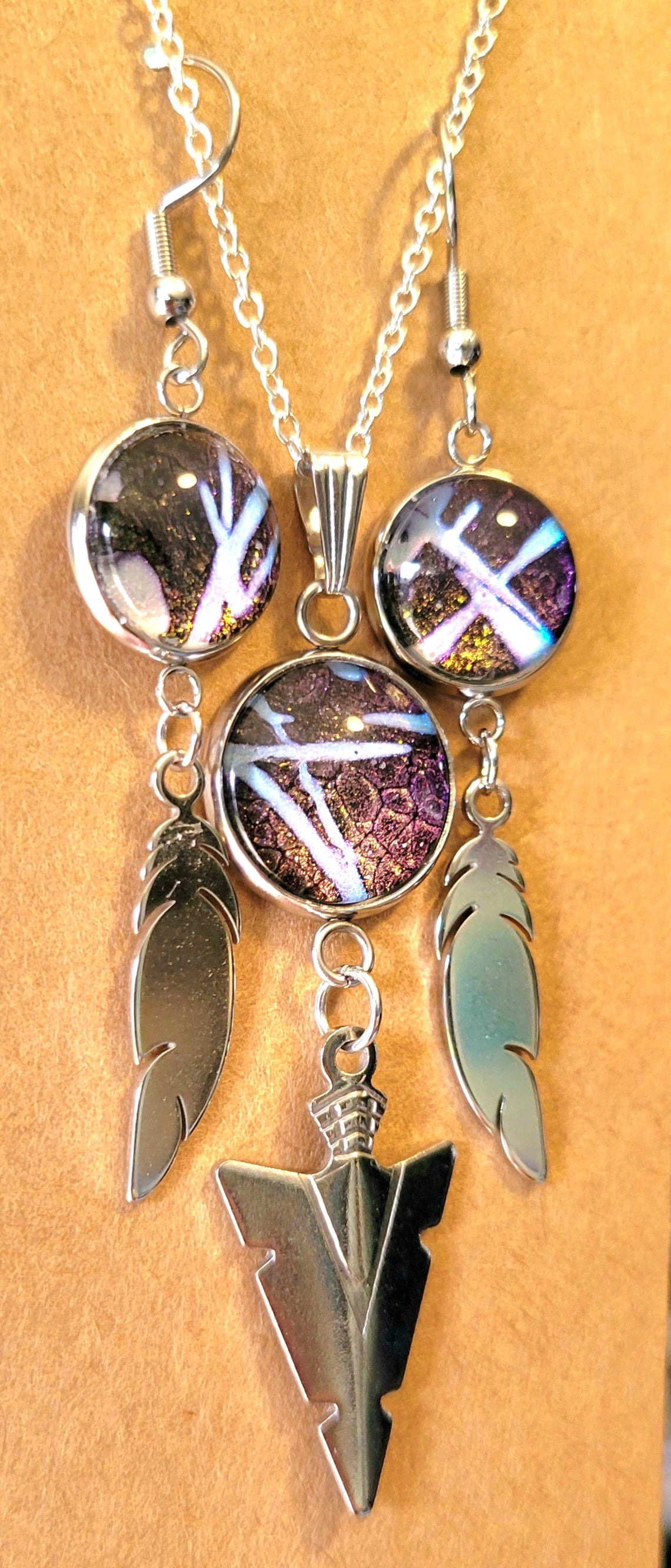Handmade Fluid Art Earring and Necklace Set