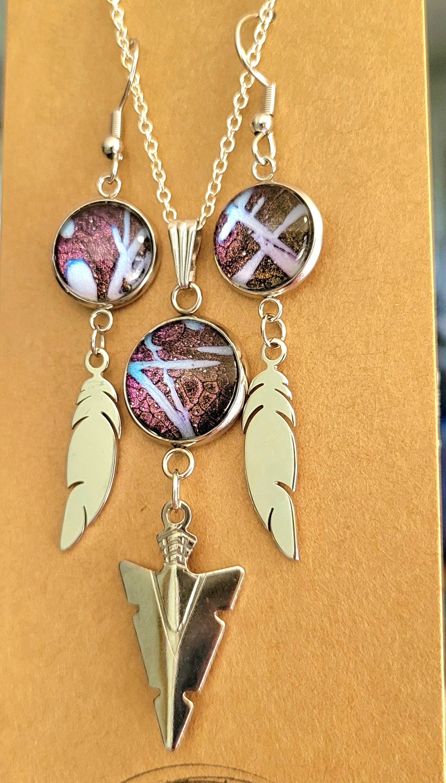 Handmade Fluid Art Earring and Necklace Set