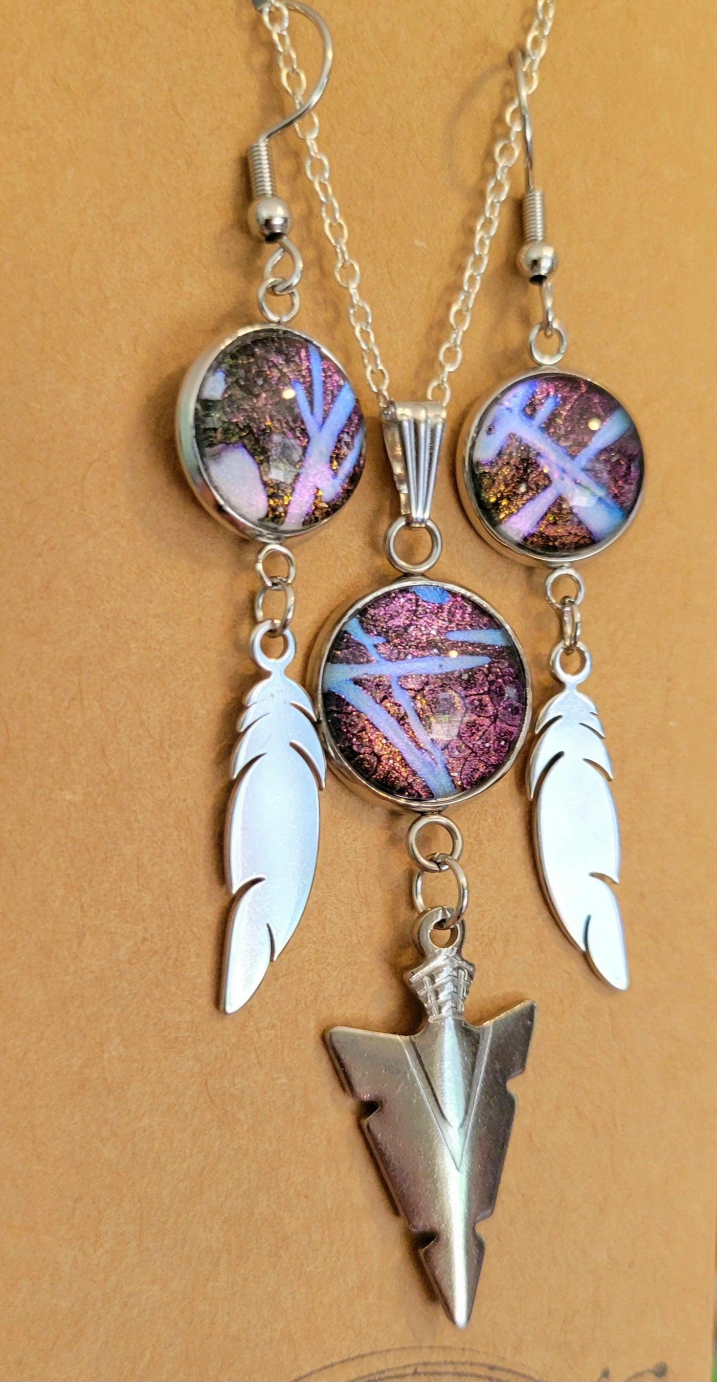 Handmade Fluid Art Earring and Necklace Set