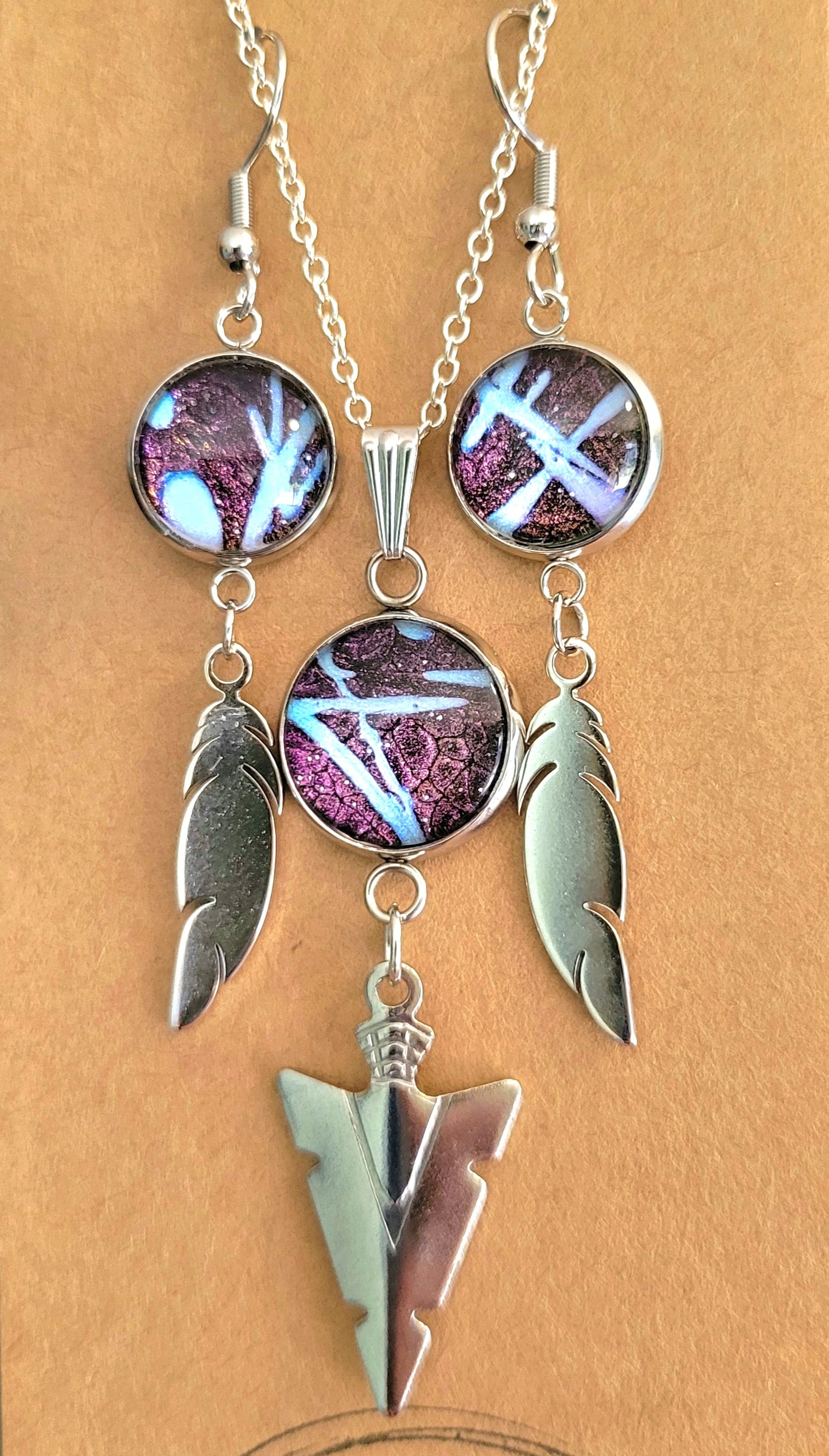 Handmade Fluid Art Earring and Necklace Set