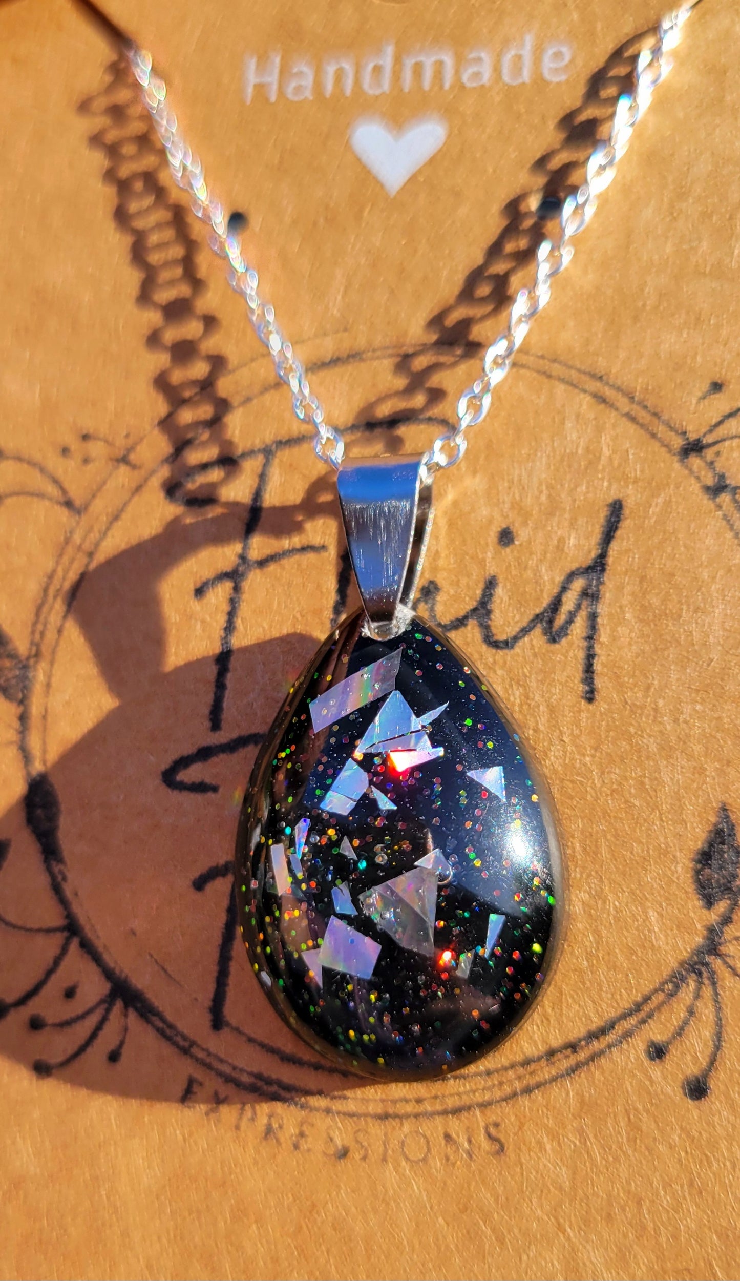 Handmade Resin Art Pendant with 20 Inch Silver Plated Necklace Chain