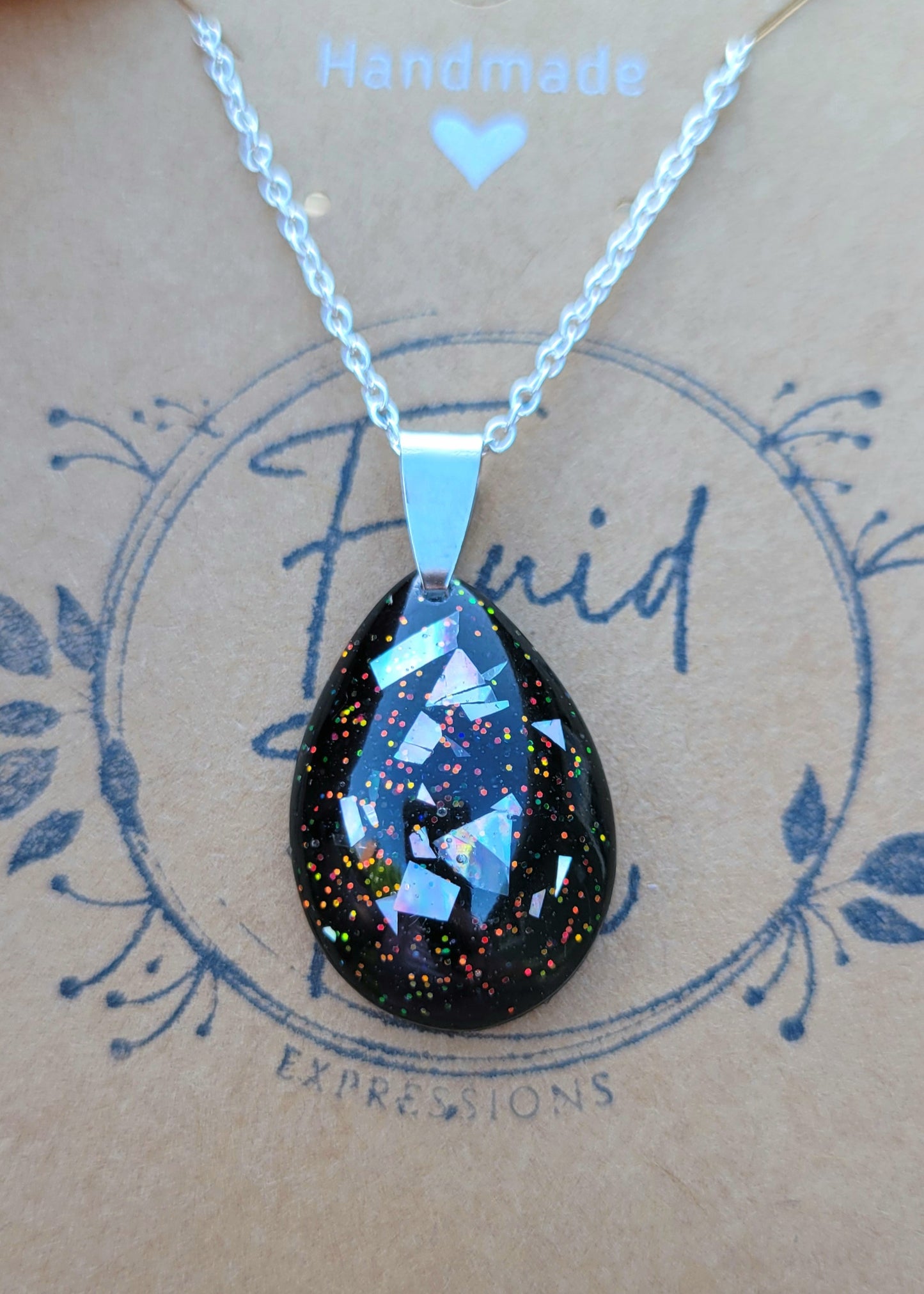 Handmade Resin Art Pendant with 20 Inch Silver Plated Necklace Chain