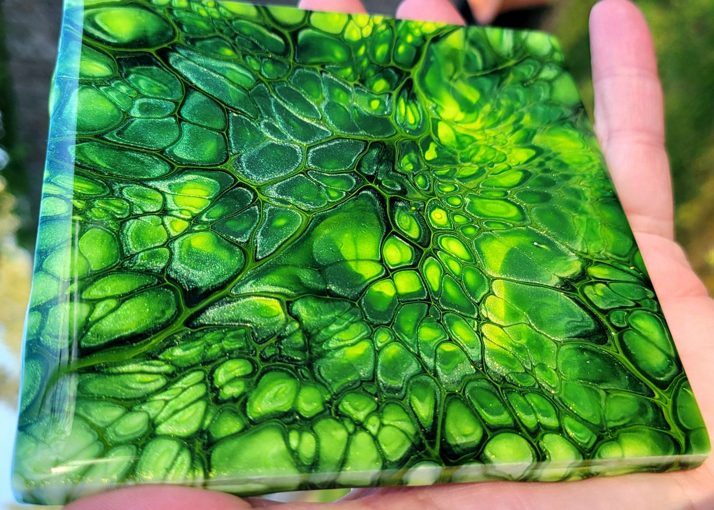 Fluid Art Bloom on a 4.25 inch Tile/Coaster with Cork Bottom
