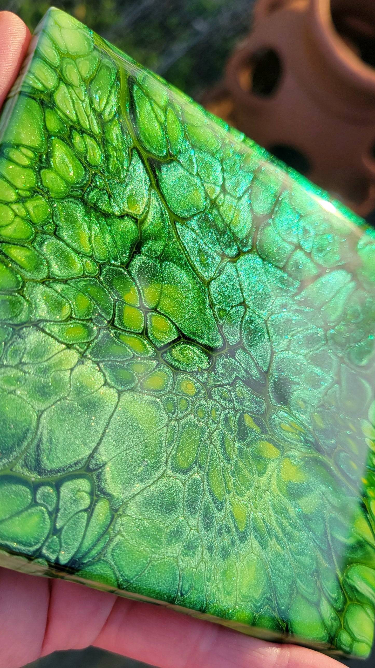 Fluid Art Bloom on a 4.25 inch Tile/Coaster with Cork Bottom