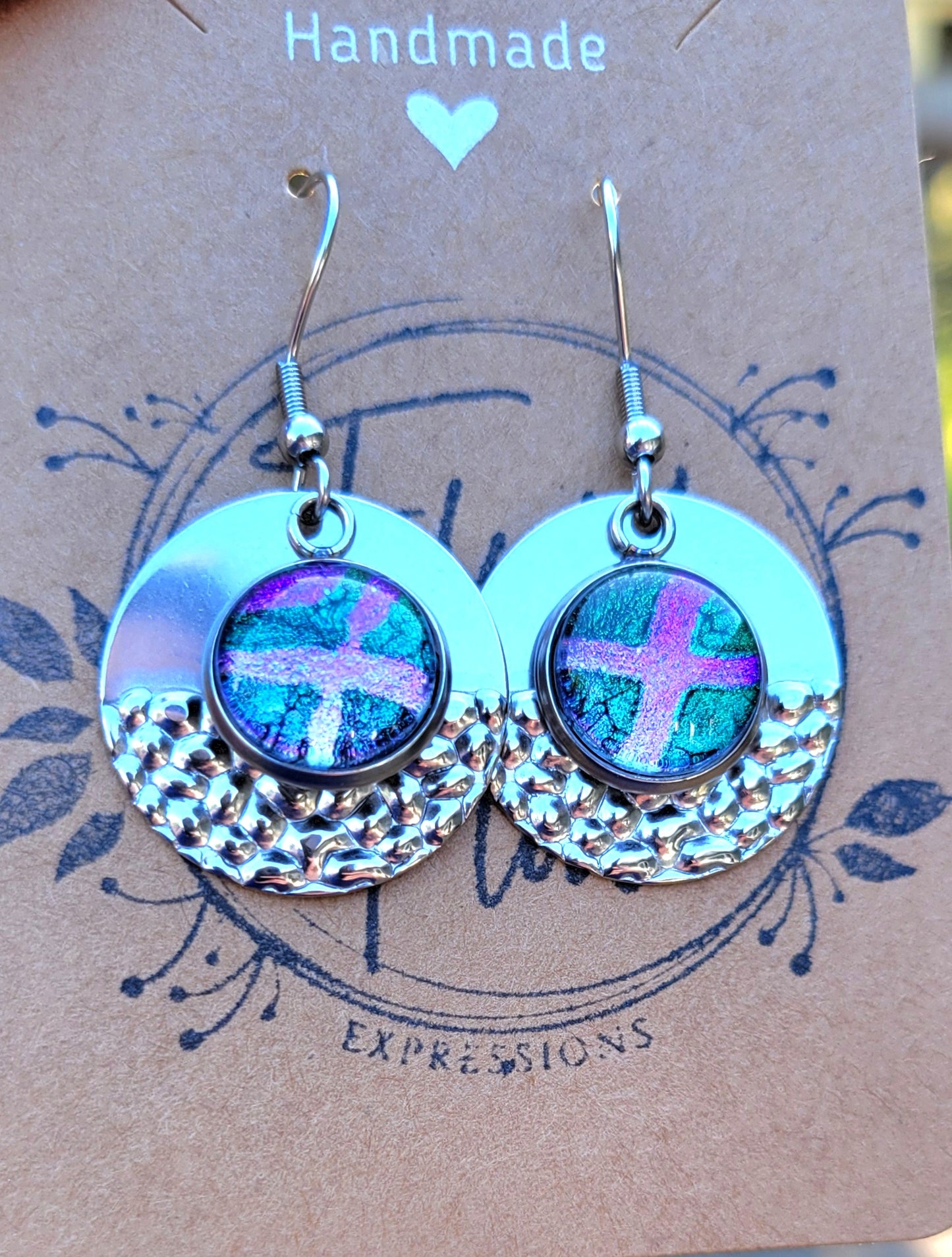 Handmade Colorshifting Silver Decorative Hook Earrings