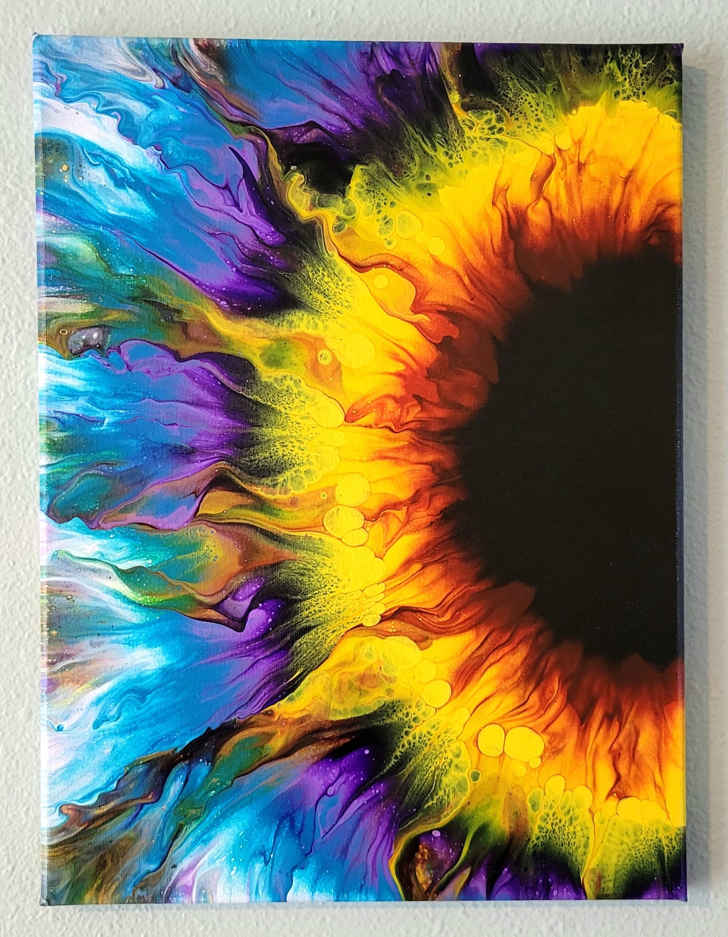 Original Fluid Art Sunflower Painting 12x16 inch Canvas