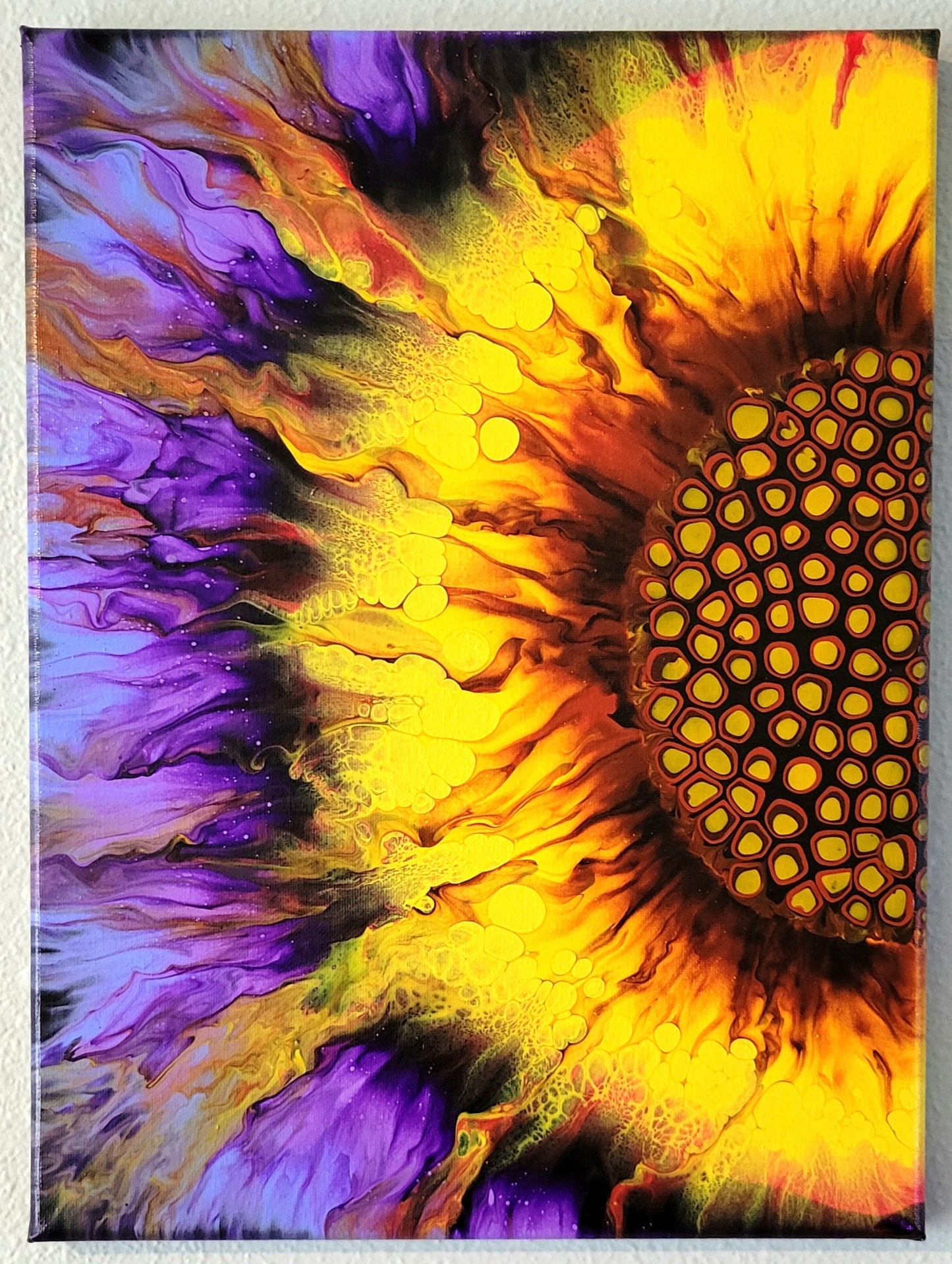 Original Fluid Art Sunflower Painting 12x16 inch Canvas