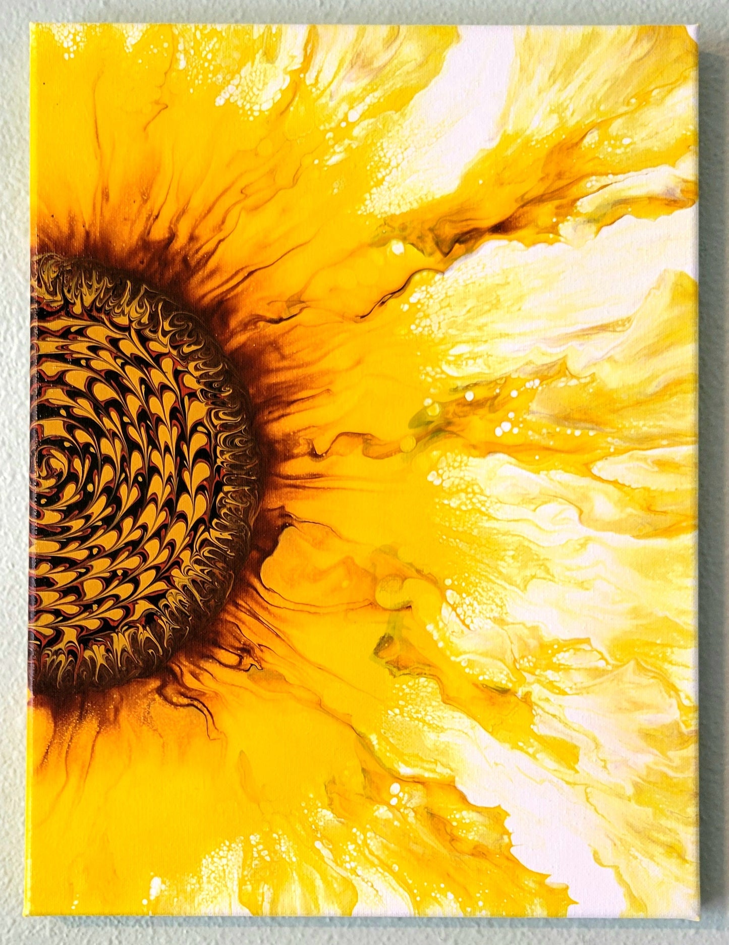 Original Fluid Art Sunflower Painting 12x16 inch Canvas