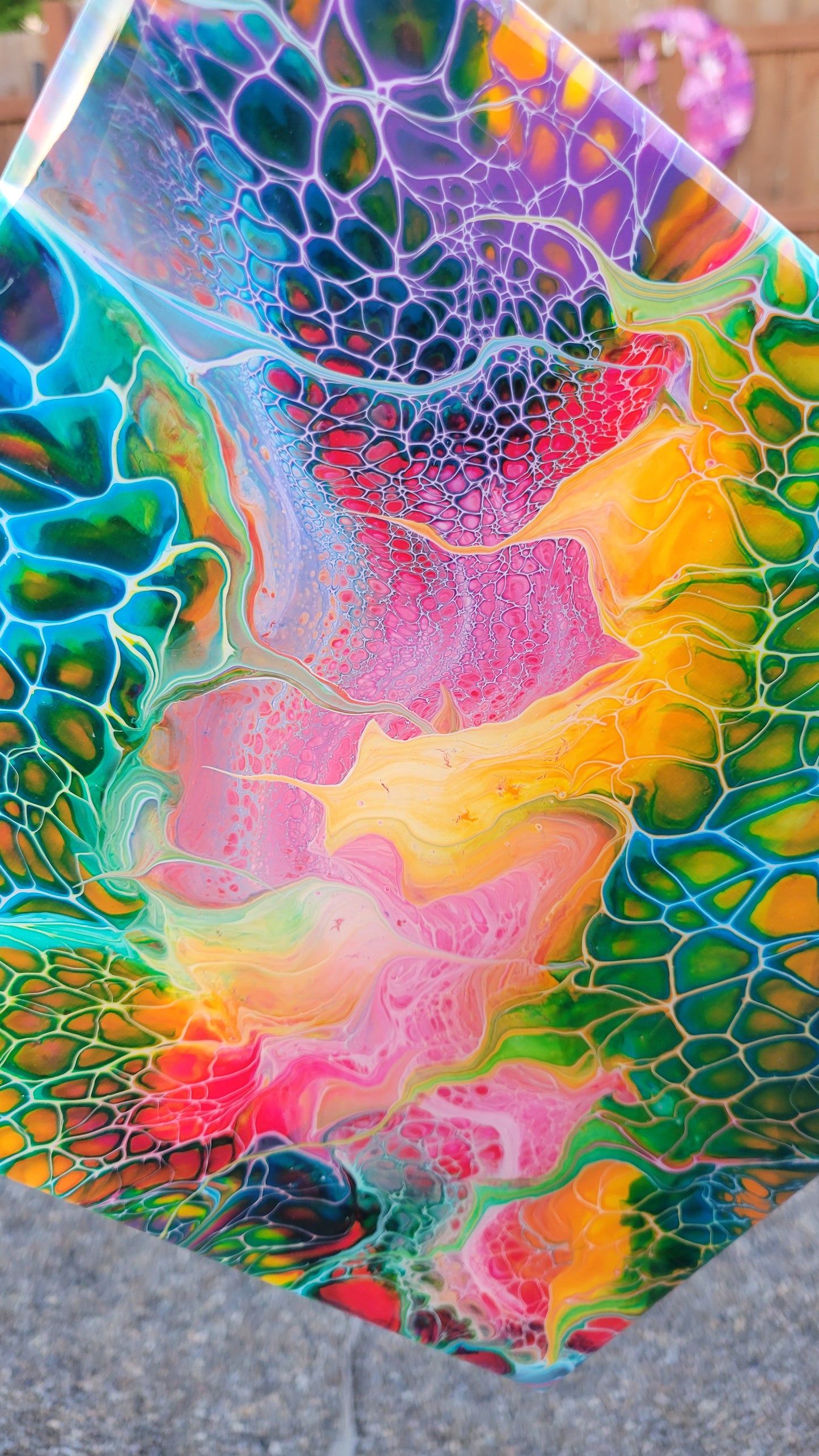 Original Fluid Art Abstract Rainbow Painting on Canvas