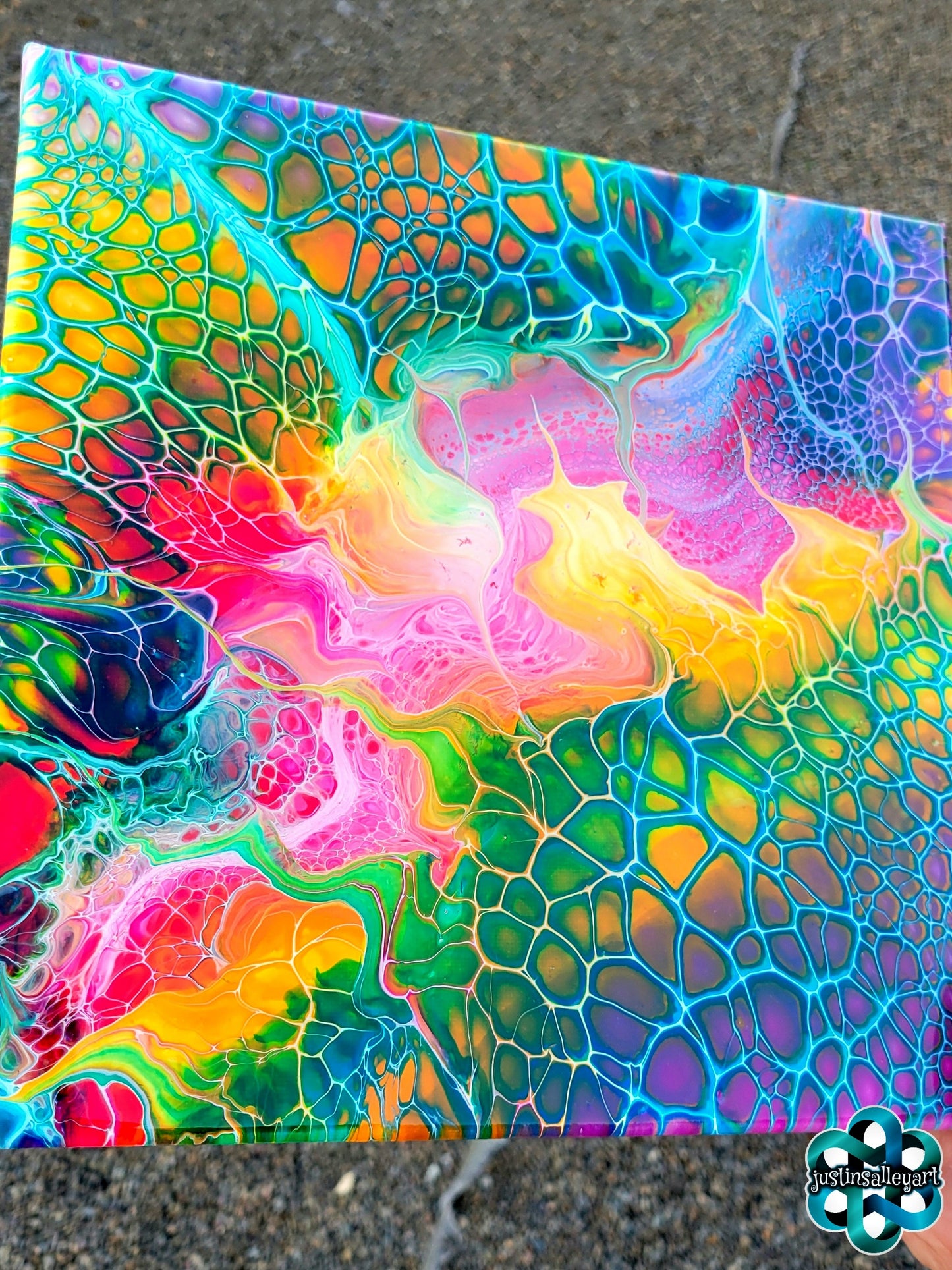 Original Fluid Art Abstract Rainbow Painting on Canvas