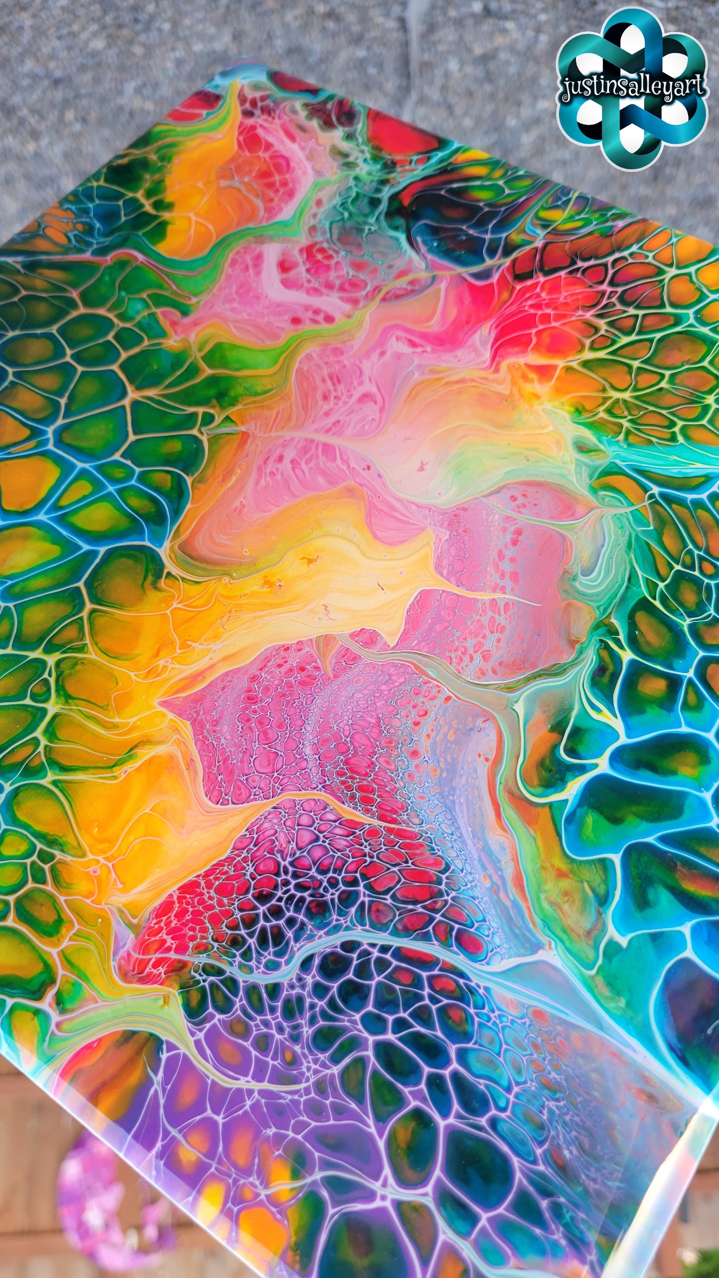 Original Fluid Art Abstract Rainbow Painting on Canvas