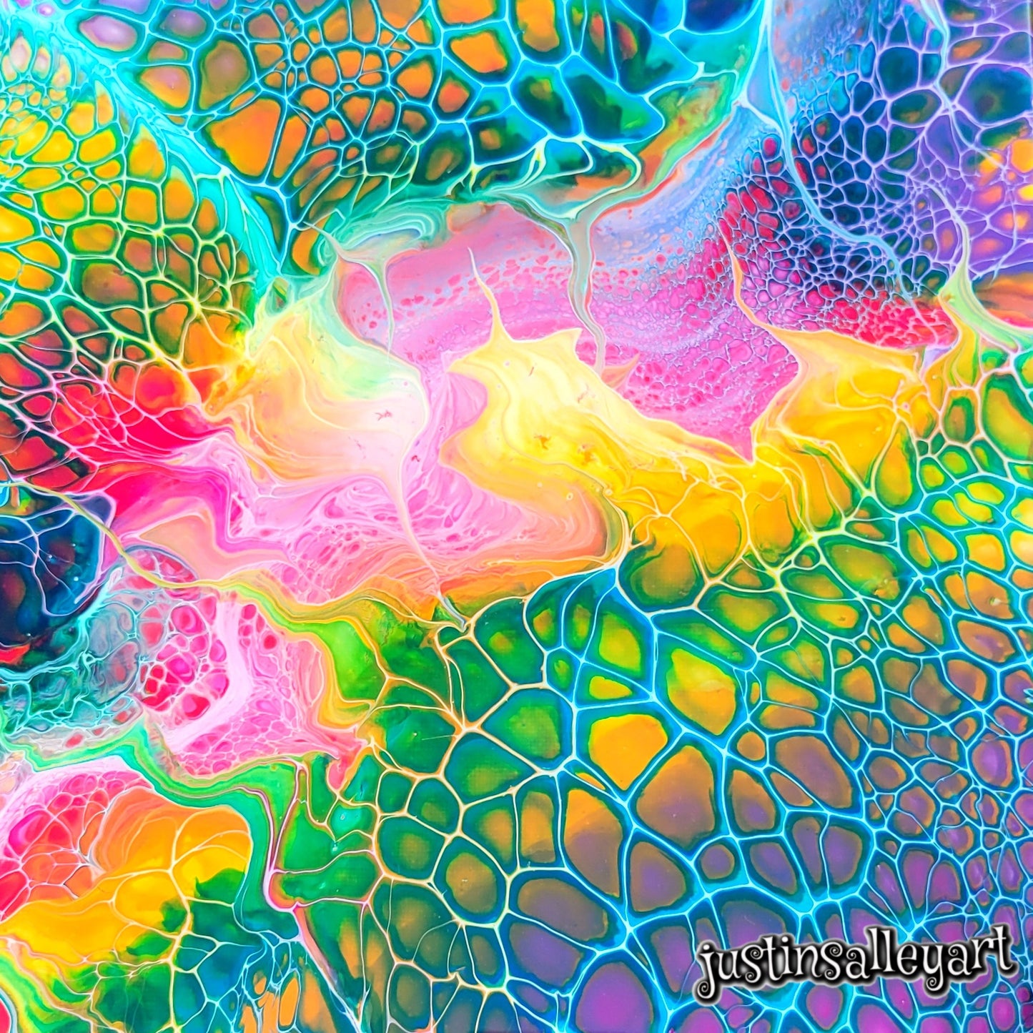 Original Fluid Art Abstract Rainbow Painting on Canvas