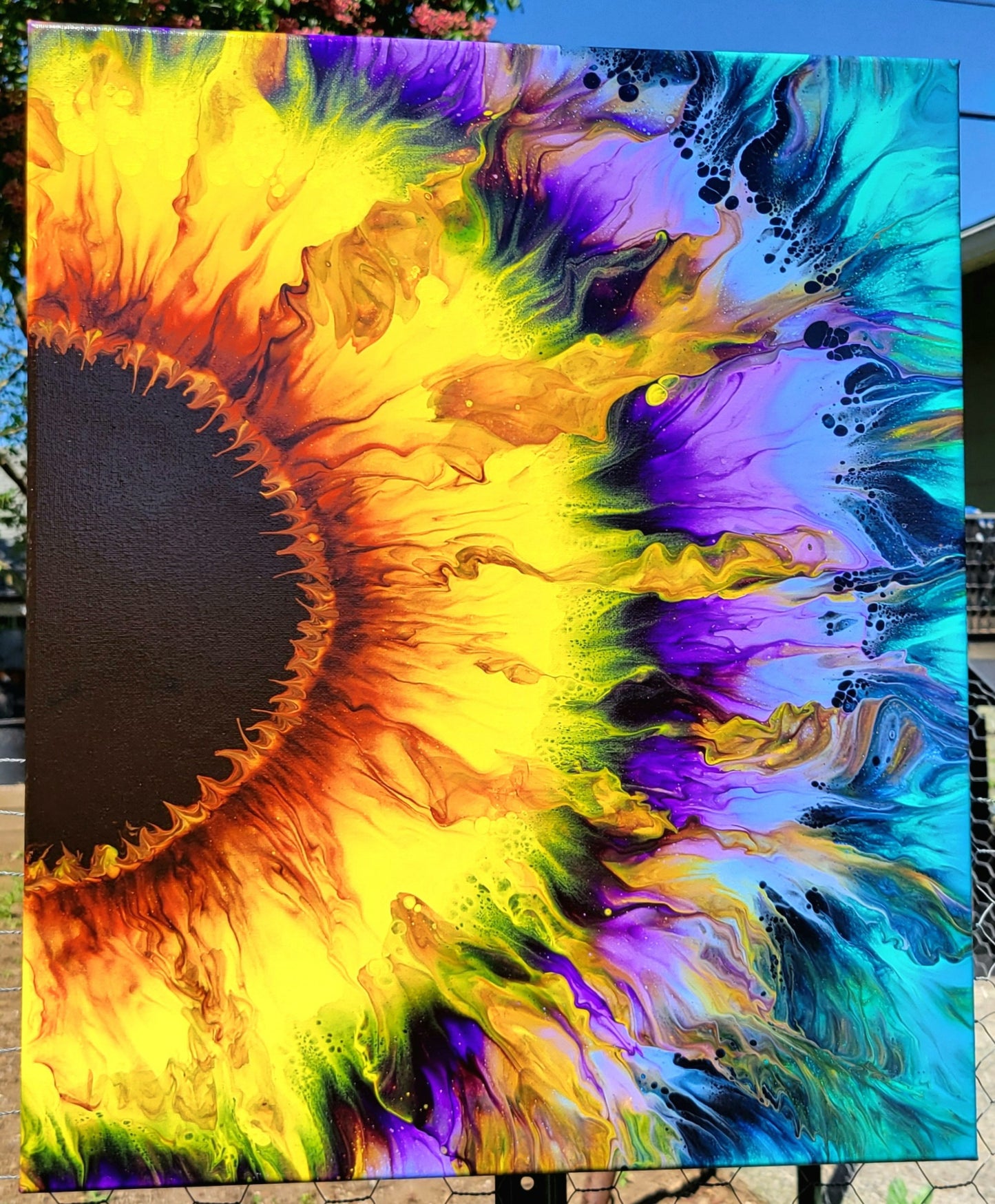 Original Fluid Art Sunflower Painting 16x20 inch
