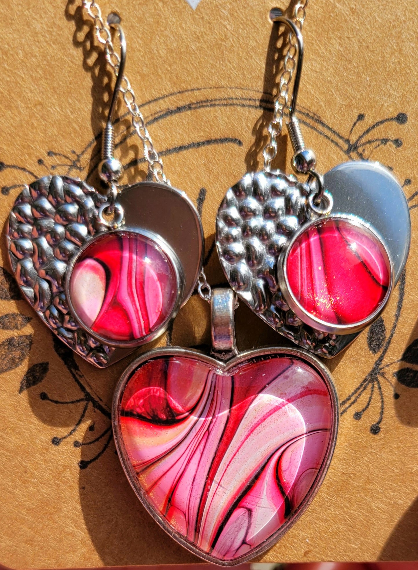 Handmade Fluid Art Earring and Necklace Set