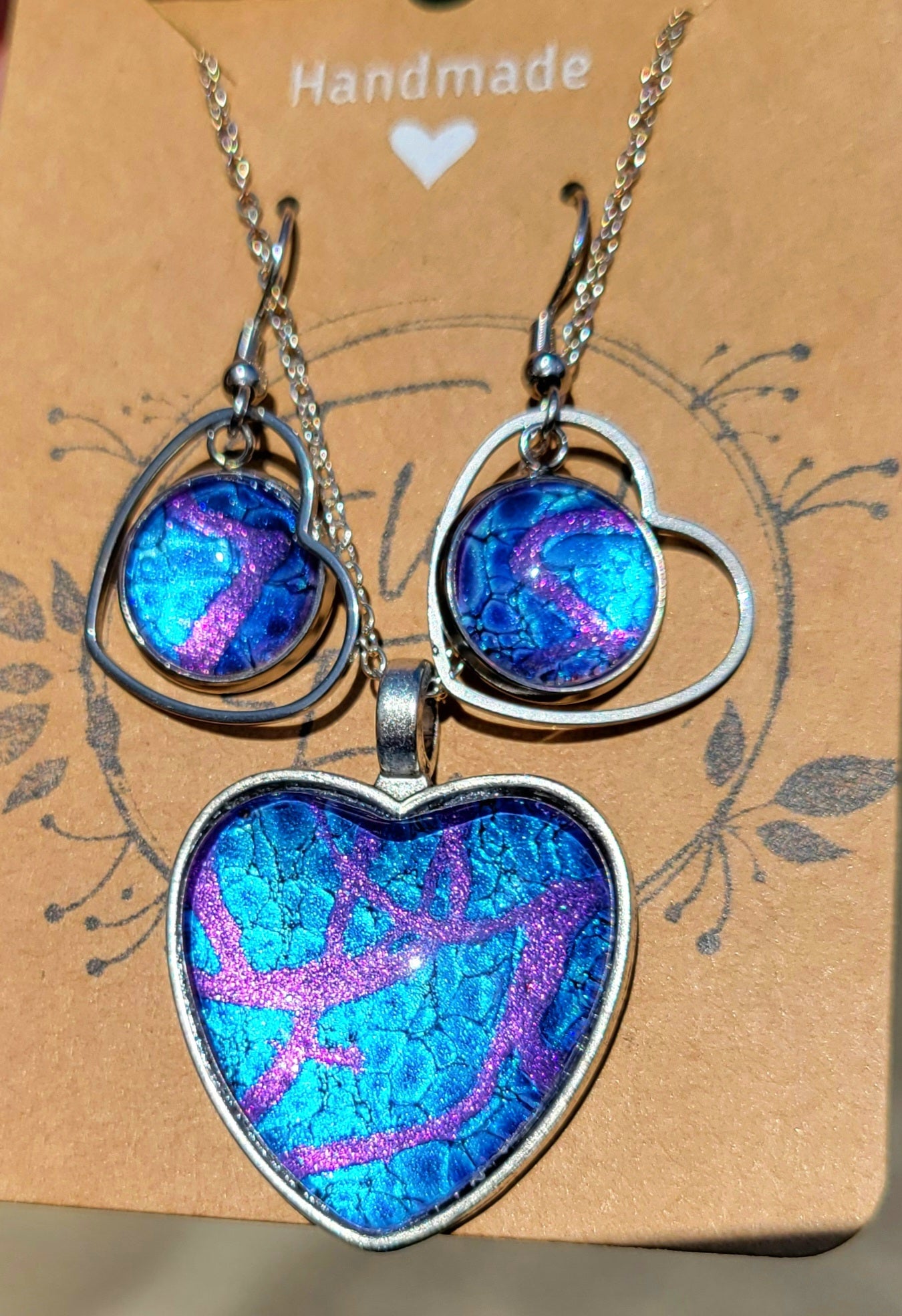 Handmade Fluid Art Earring and Necklace Set