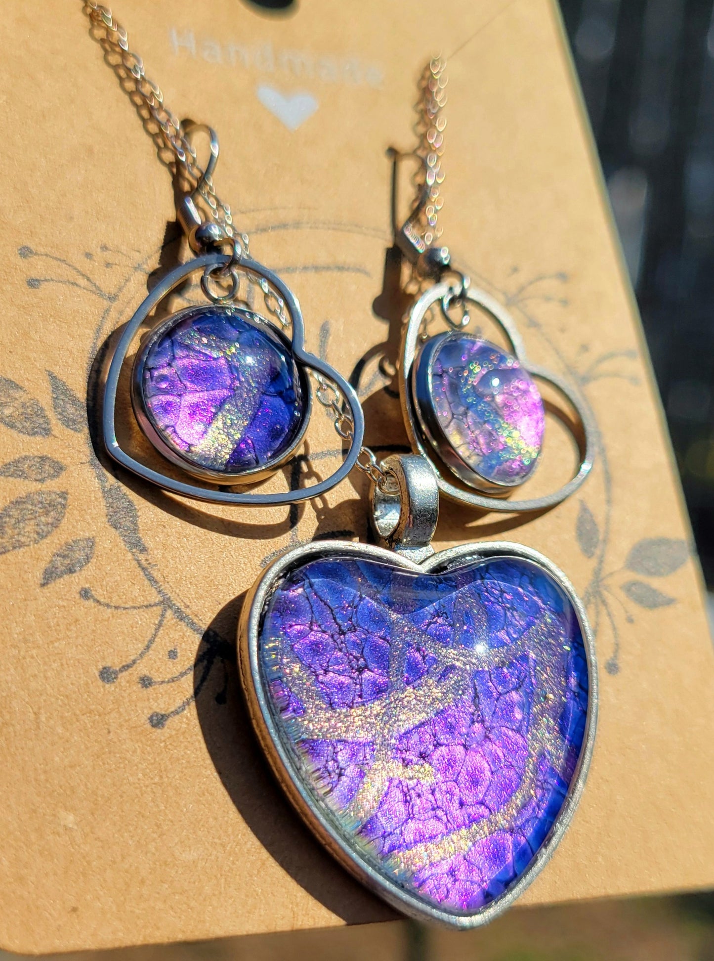 Handmade Fluid Art Earring and Necklace Set