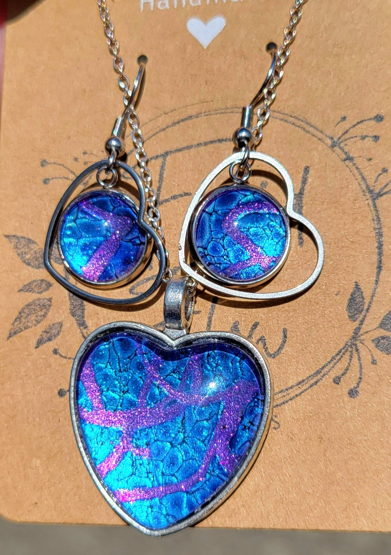 Handmade Fluid Art Earring and Necklace Set