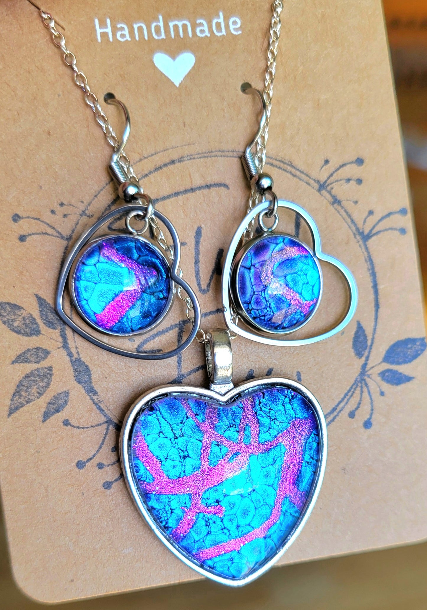 Handmade Fluid Art Earring and Necklace Set