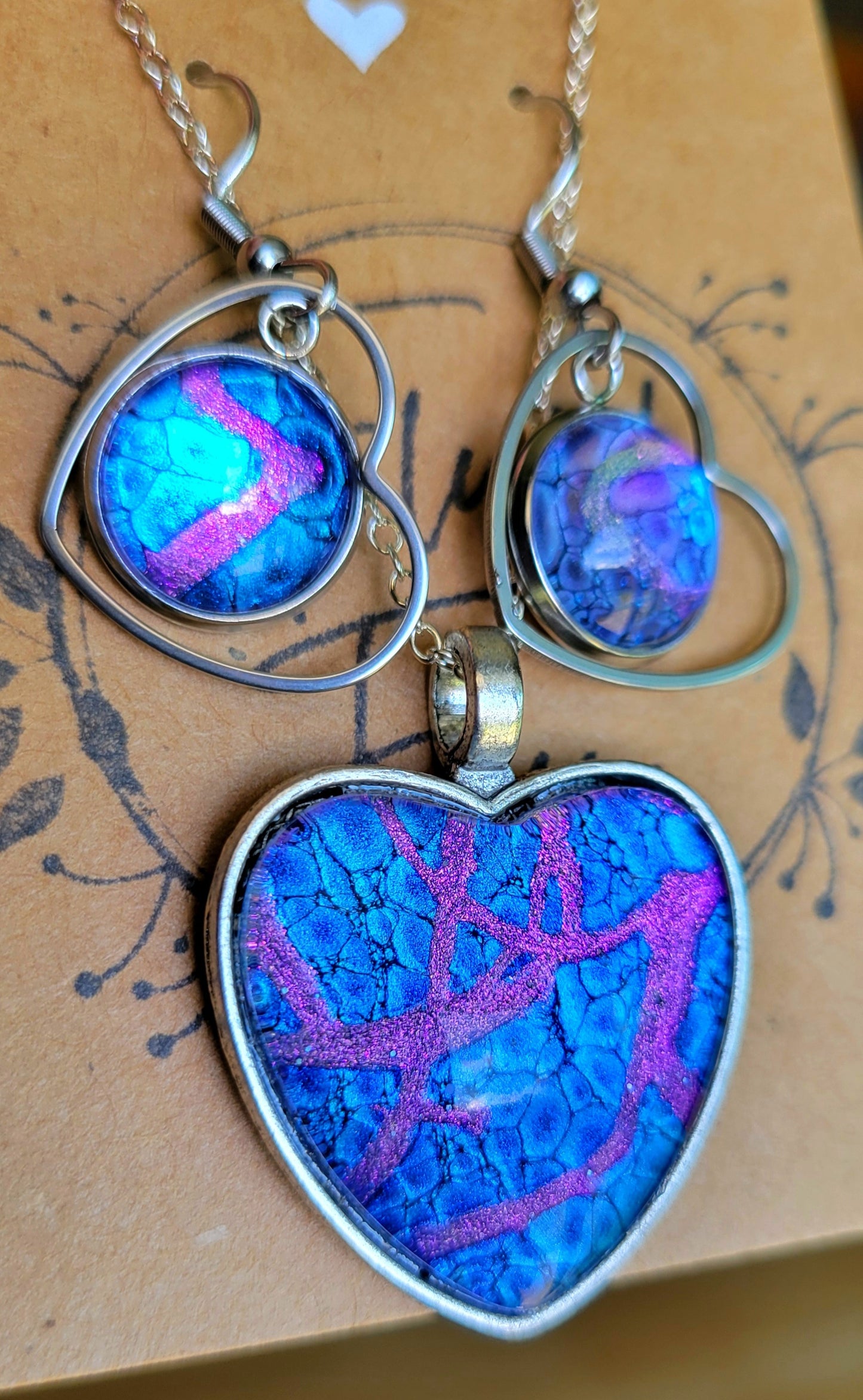 Handmade Fluid Art Earring and Necklace Set