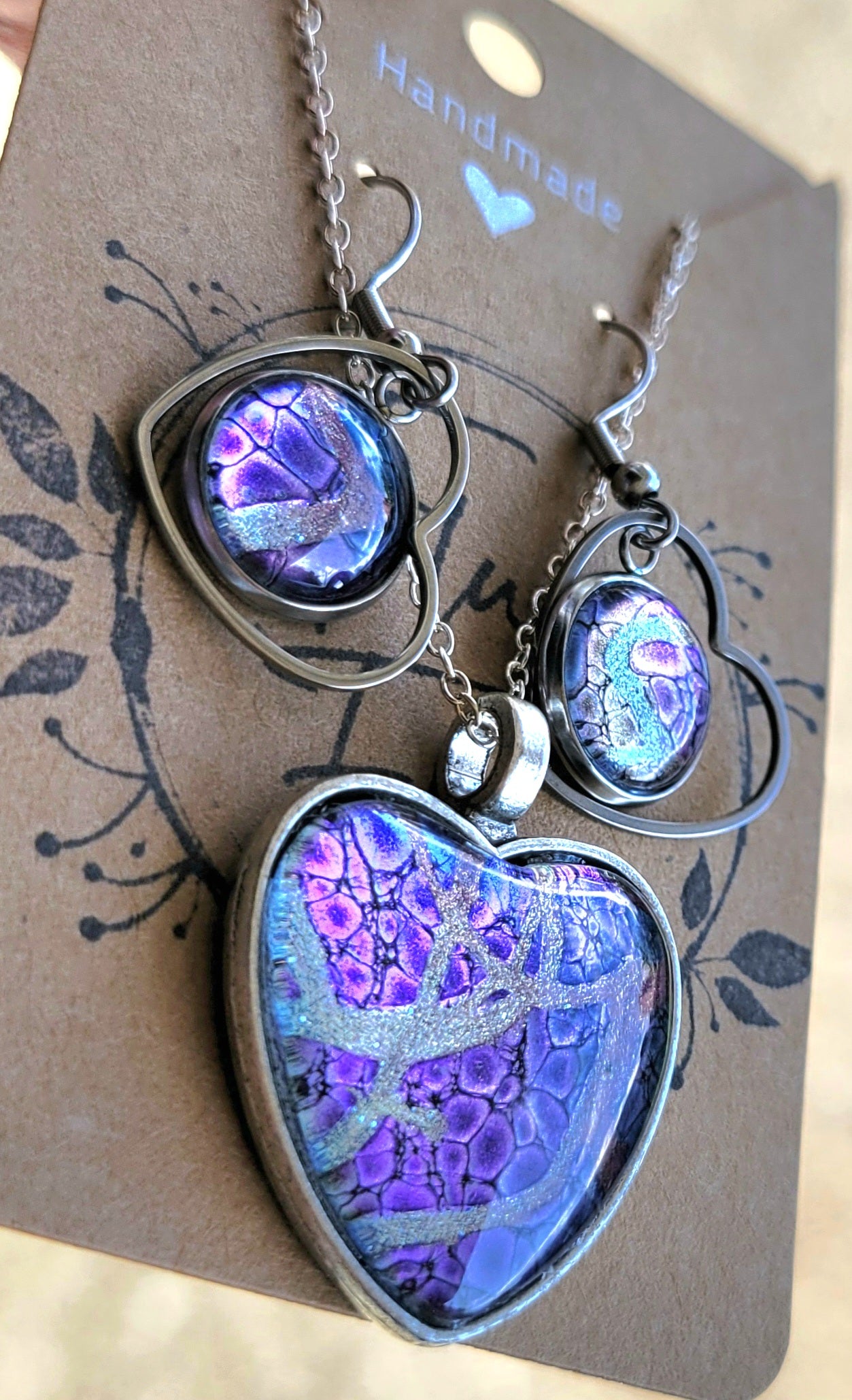 Handmade Fluid Art Earring and Necklace Set