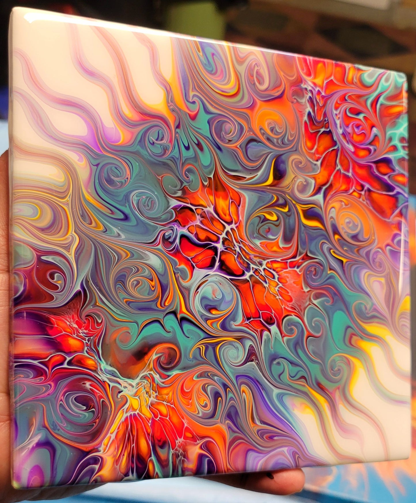Fluid Art on a 6 Inch Tile
