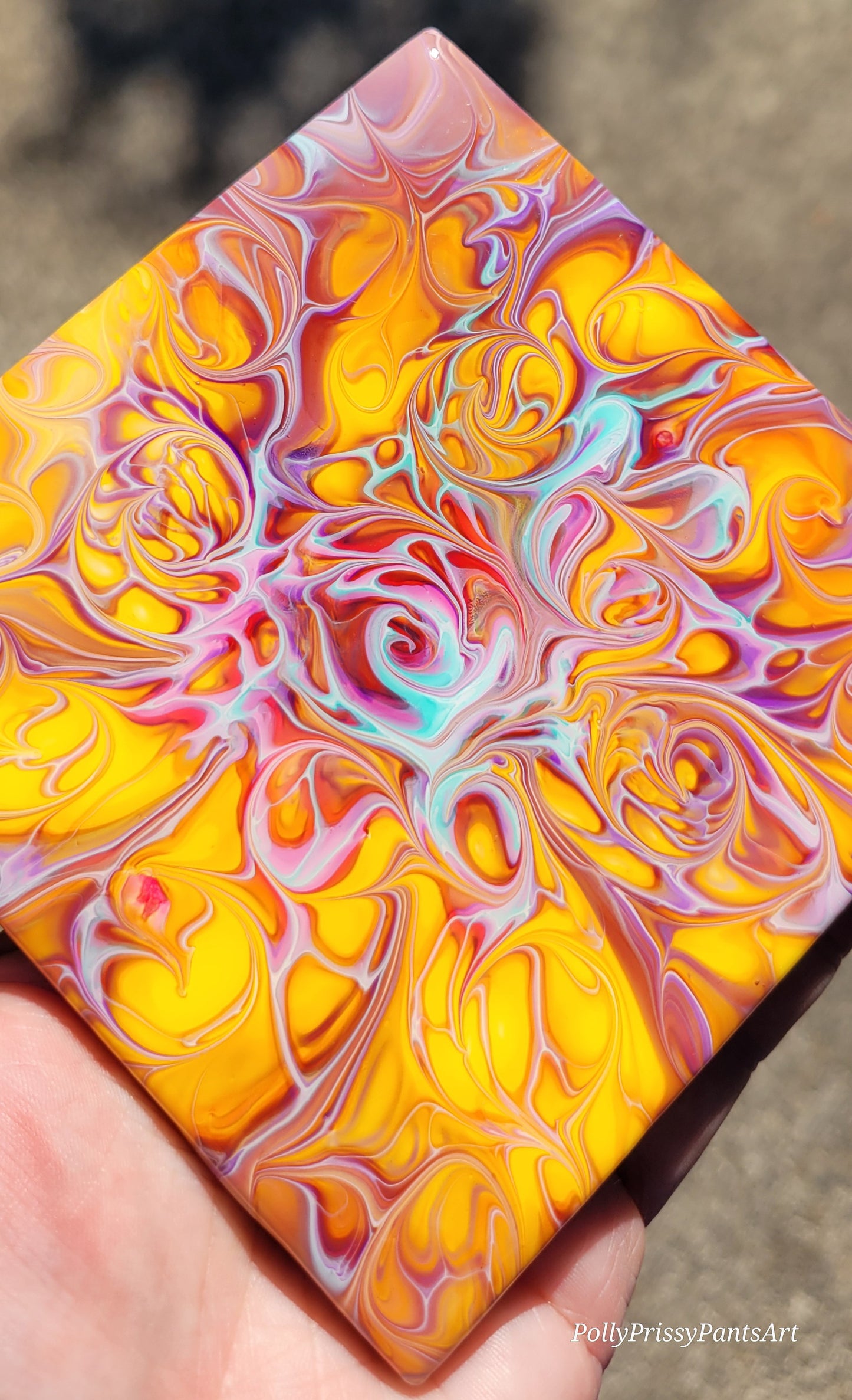Fluid Art Bloom on a 4.25 inch Tile/Coaster with Cork Bottom