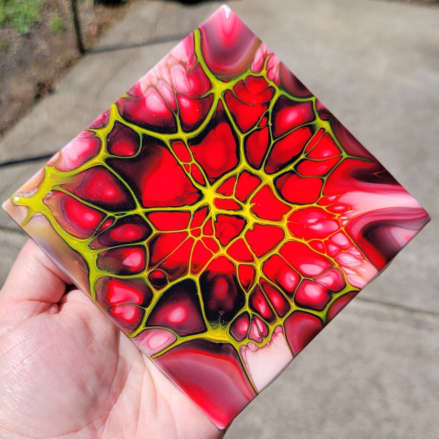 Fluid Art Bloom on a 4.25 inch Tile/Coaster with Cork Bottom