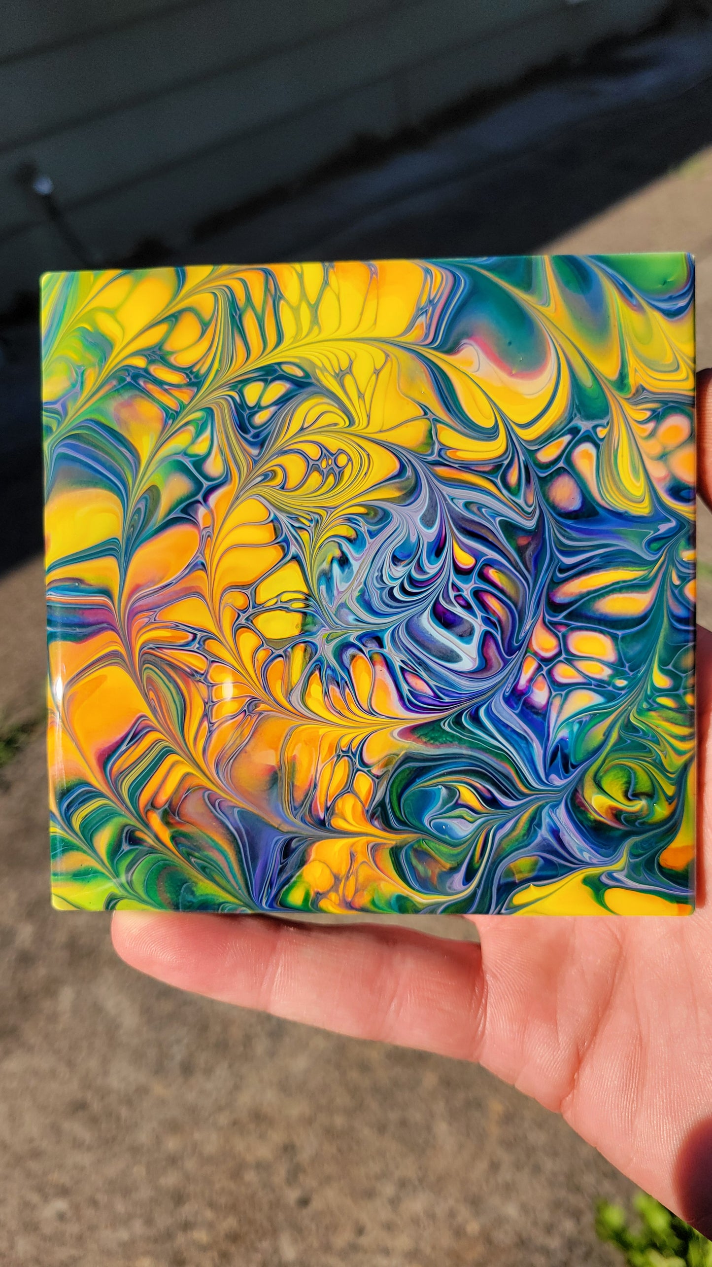 Fluid Art Bloom on a 4.25 inch Tile/Coaster with Cork Bottom