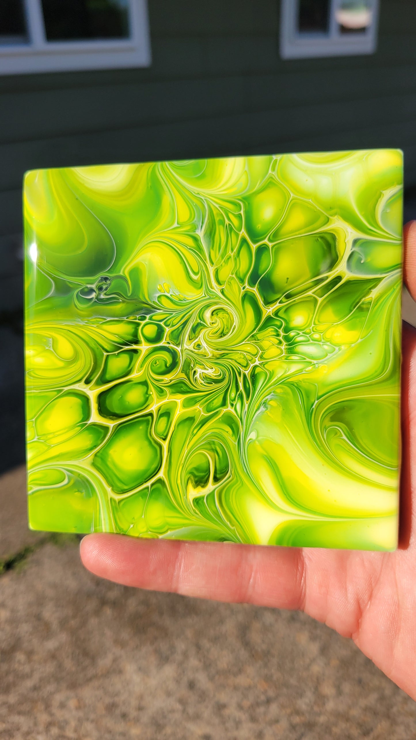 Fluid Art Bloom on a 4.25 inch Tile/Coaster with Cork Bottom
