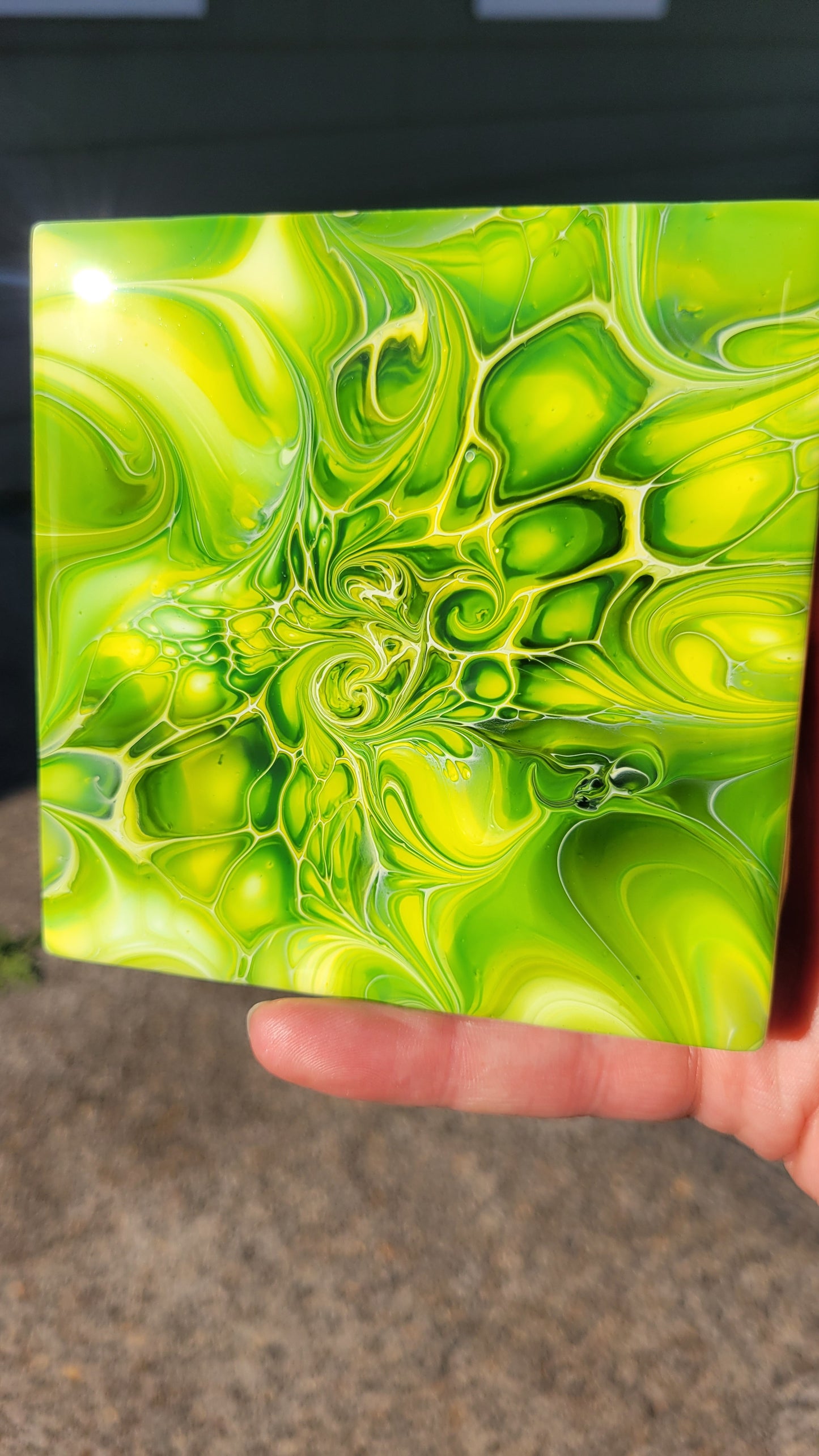 Fluid Art Bloom on a 4.25 inch Tile/Coaster with Cork Bottom