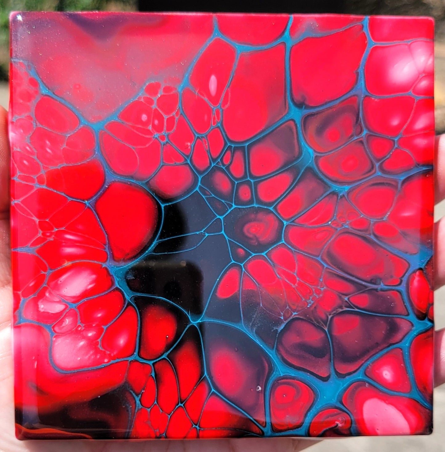 Fluid Art Bloom on a 4.25 inch Tile/Coaster with Cork Bottom