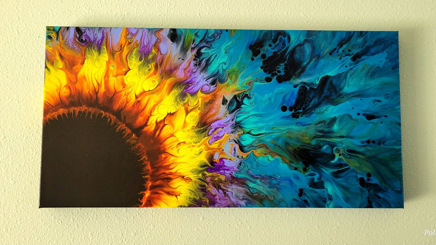 Original Fluid Art Sunflower Painting 12x24 inch Gallery Wrapped Deep Canvas