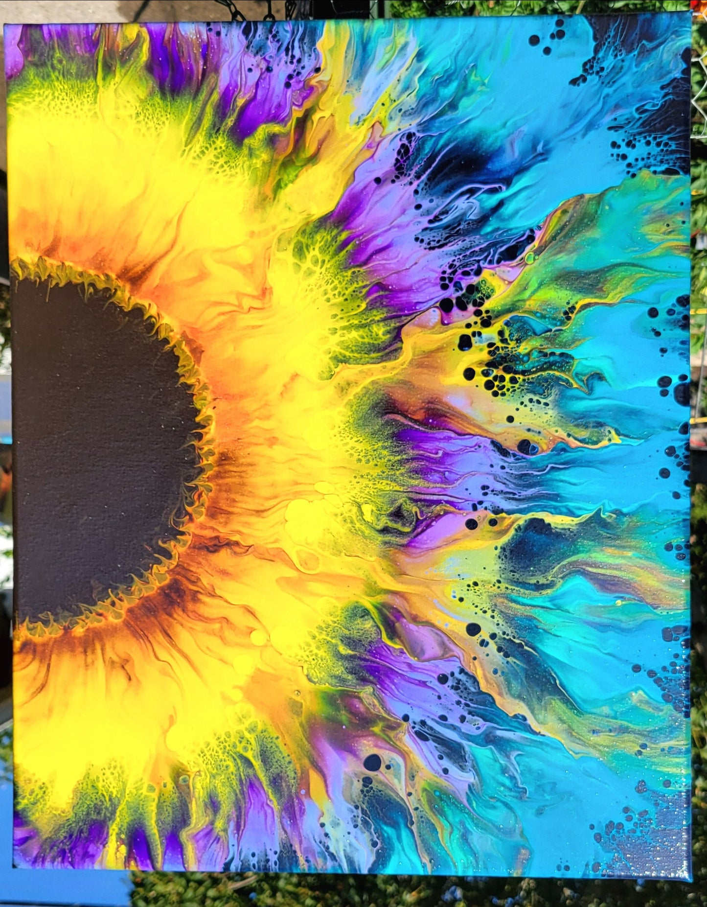 Original Fluid Art Sunflower Painting 16x20 inch