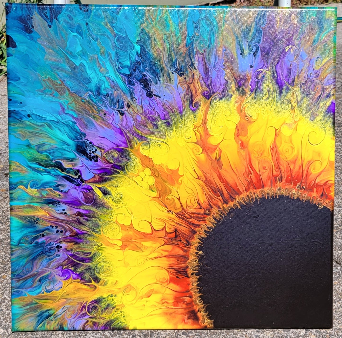 Original Fluid Art Sunflower Painting 20x20 inch canvas