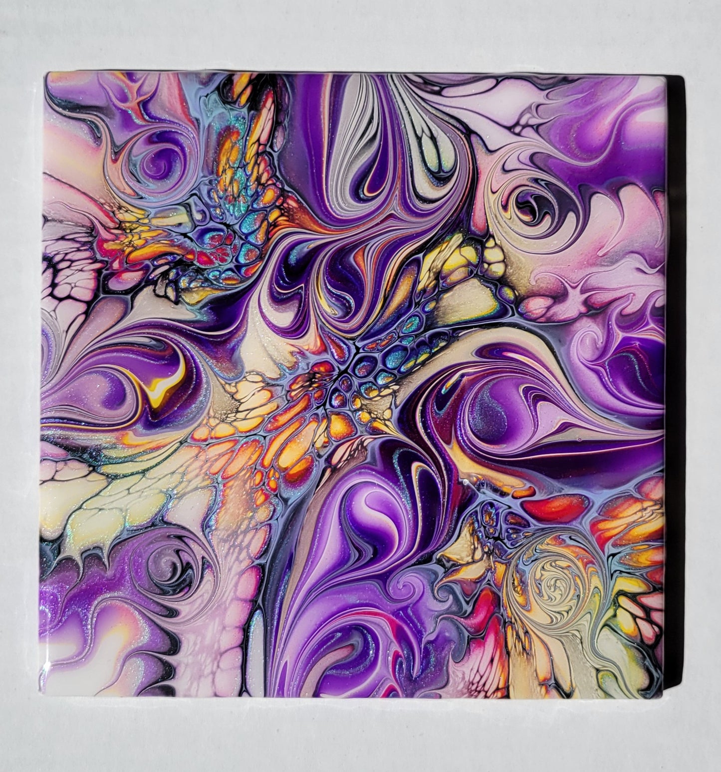 Fluid Art on a 6 inch Tile/Coaster with Cork Bottom