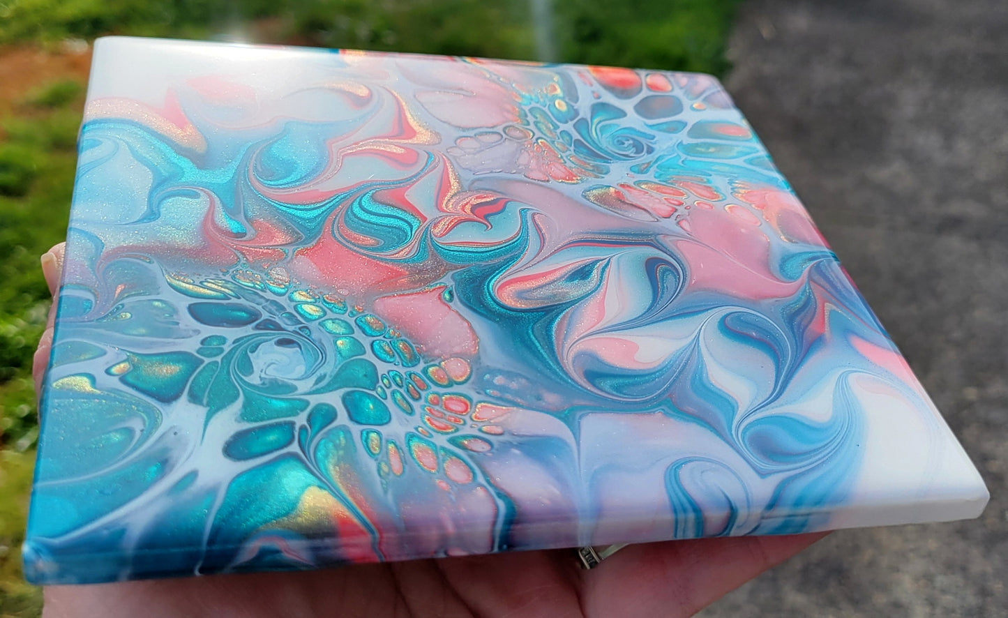 Fluid Art on a 6 inch Tile/Coaster with Cork Bottom