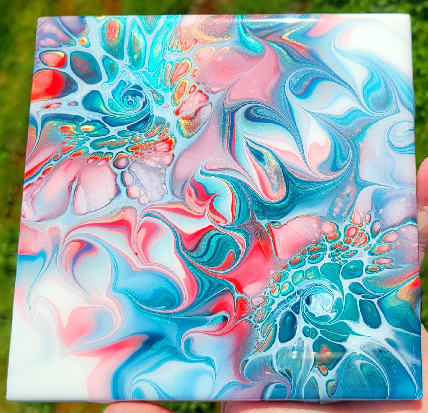 Fluid Art on a 6 inch Tile/Coaster with Cork Bottom