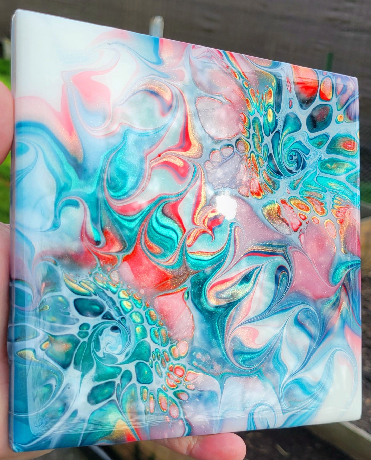 Fluid Art on a 6 inch Tile/Coaster with Cork Bottom