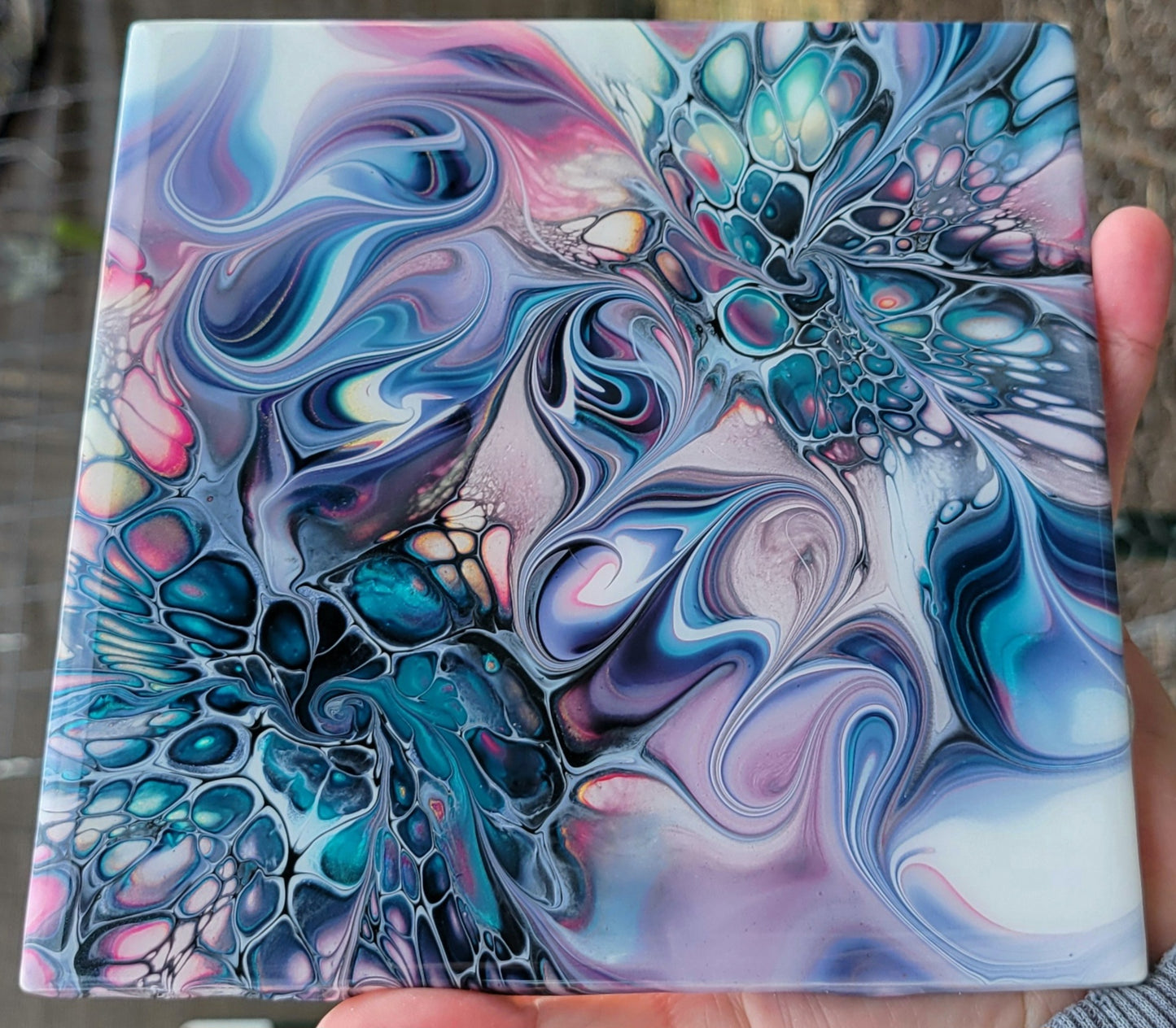 Fluid Art on a 6 inch Tile/Coaster with Cork Bottom